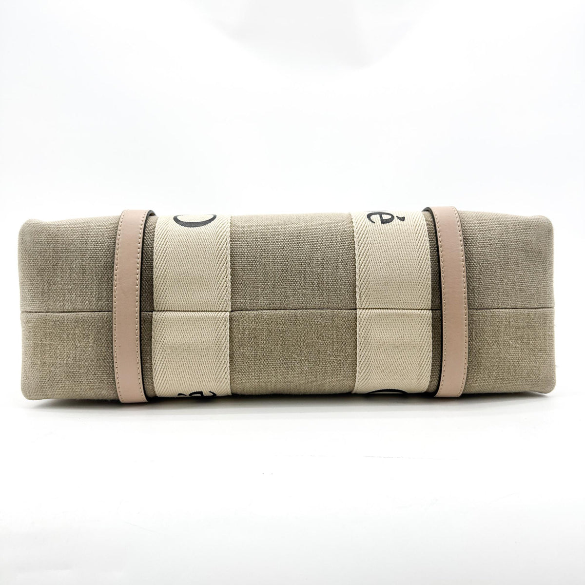 Chloe Woody Canvas With Leather Beige Canvas Tote Bag Bag (Pre-Owned)