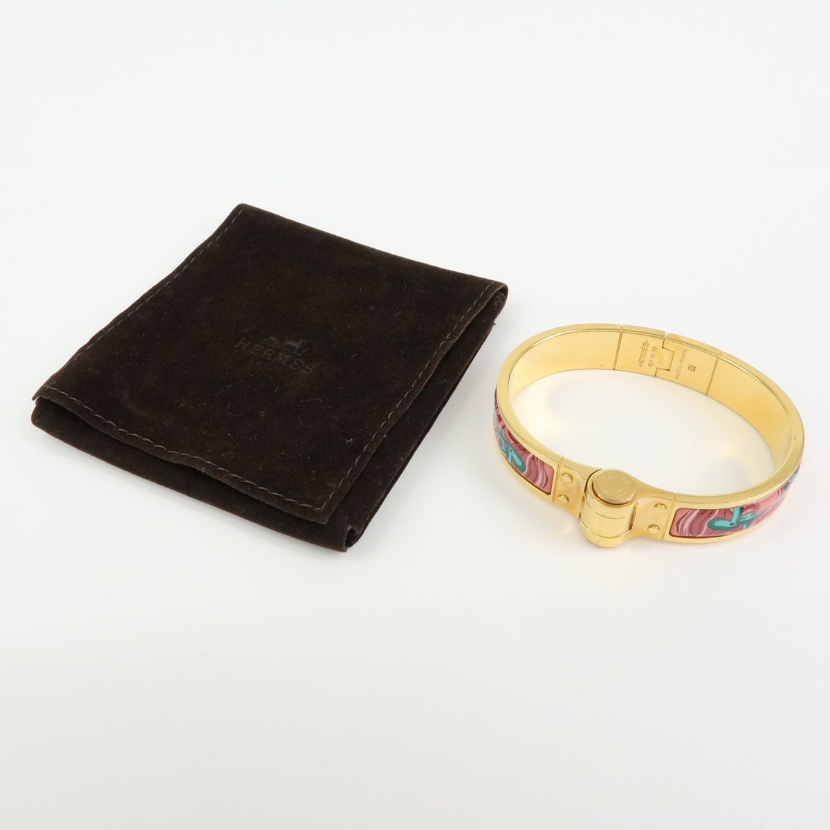 Hermes Charniere Uni Hinged Metal And Enamel Gold Metal Bracelet Jewelry (Pre-Owned)