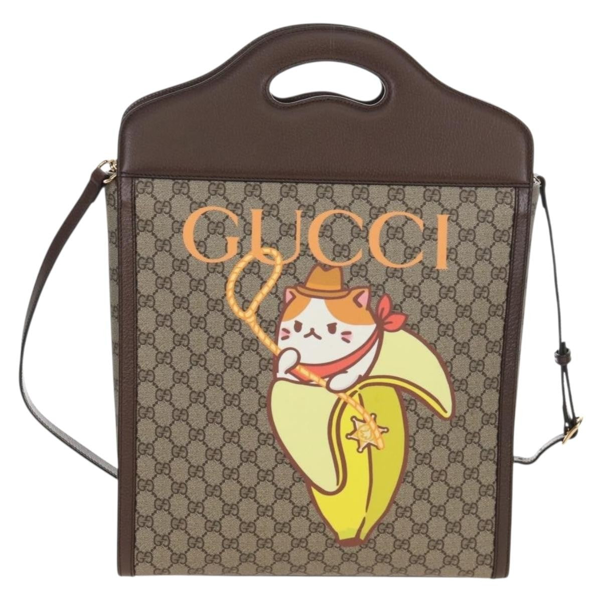 Gucci Cut Out Handle Printed Gg Coated Canvas Brown Canvas Tote Bag Bag (Pre-Owned)