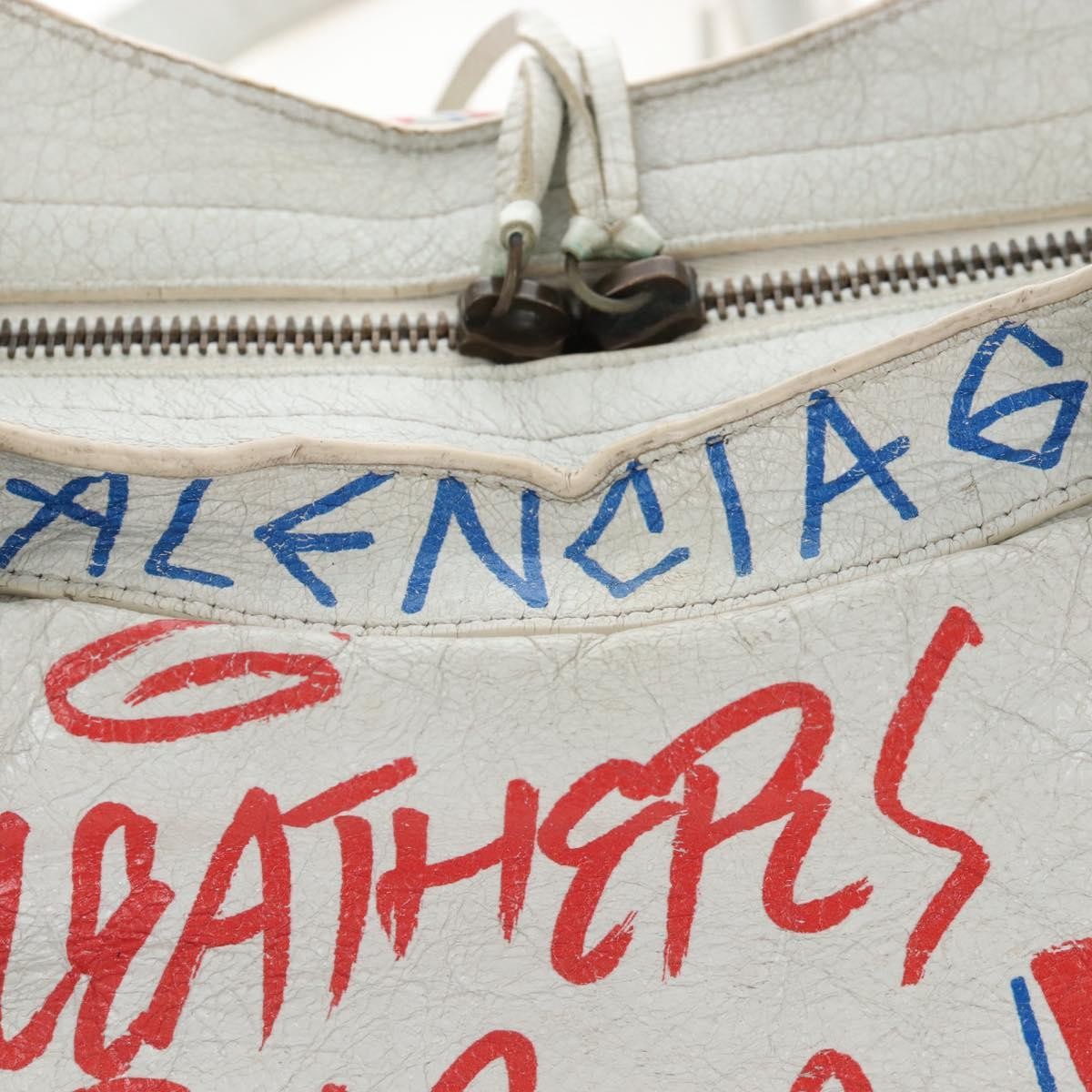 Balenciaga City Graffiti Classic Studs Leather White Leather Handbag (Pre-Owned)