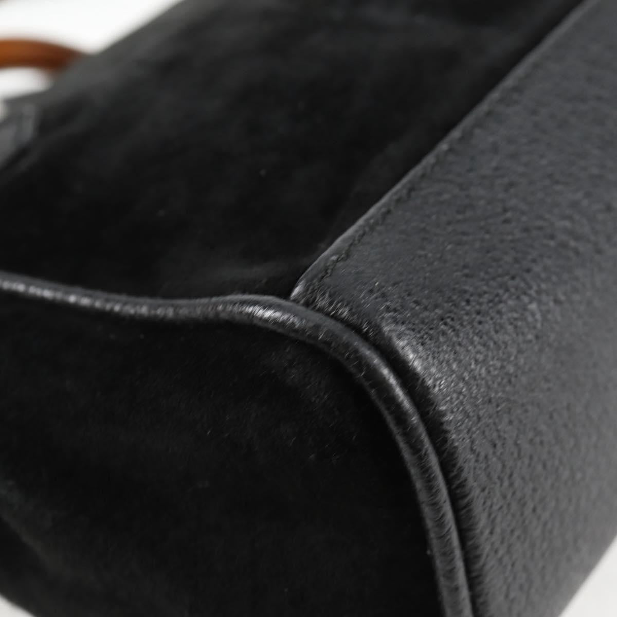 Gucci Vintage Bamboo Front Pocket Suede Black Suede Tote Bag Bag (Pre-Owned)