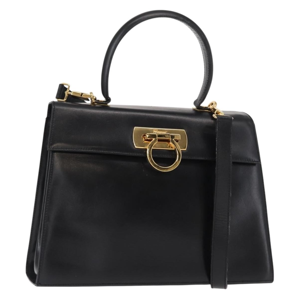 Salvatore Ferragamo Convertible Top Handle Leather Black Leather Handbag (Pre-Owned)