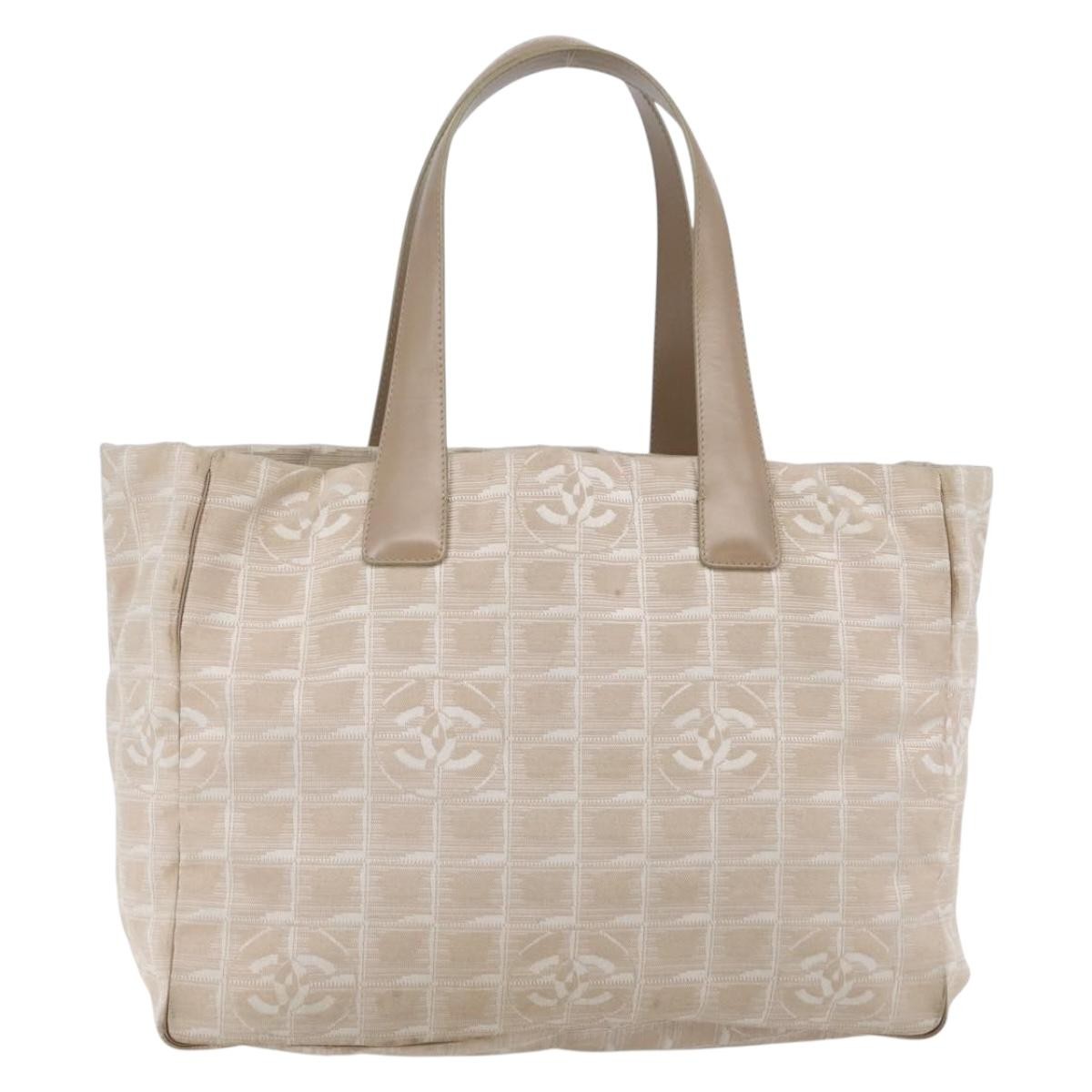 Chanel Travel Line Tote Nylon Beige Nylon Bag (Pre-Owned)