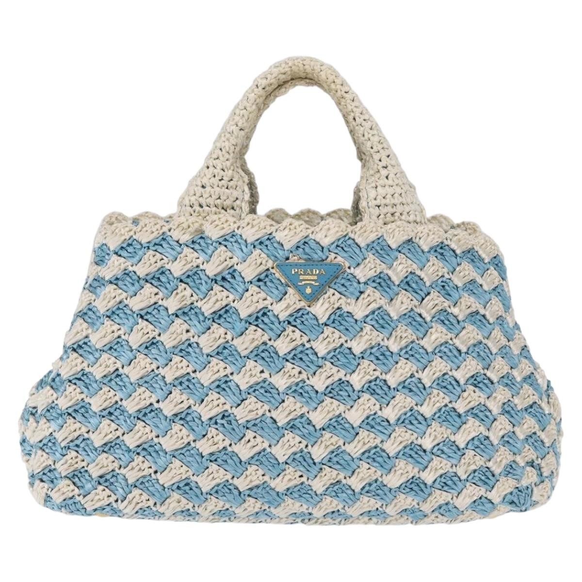 Prada Open Raffia Blue Wood Tote Bag Bag (Pre-Owned)