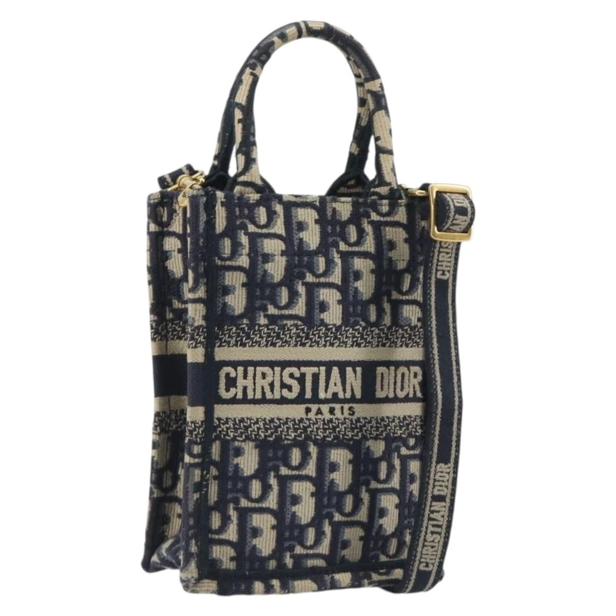 Christian Dior Book Tote Phone Oblique Canvas Navy Canvas Tote Bag Bag (Pre-Owned)