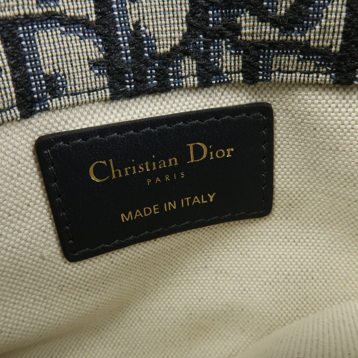 Christian Dior Saddle Belt Oblique Canvas Navy Canvas Handbag (Pre-Owned)