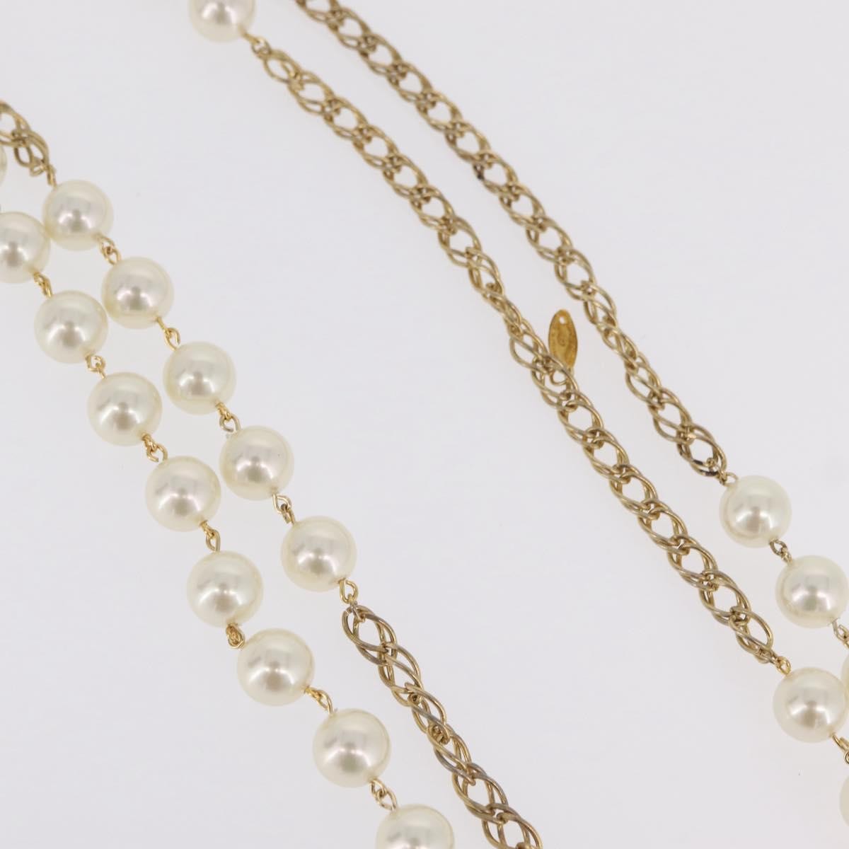 Chanel Vintage Double Pearl Station Long Chain Metal And Faux Pearls Gold Gold_Plated Necklace Jewelry (Pre-Owned)