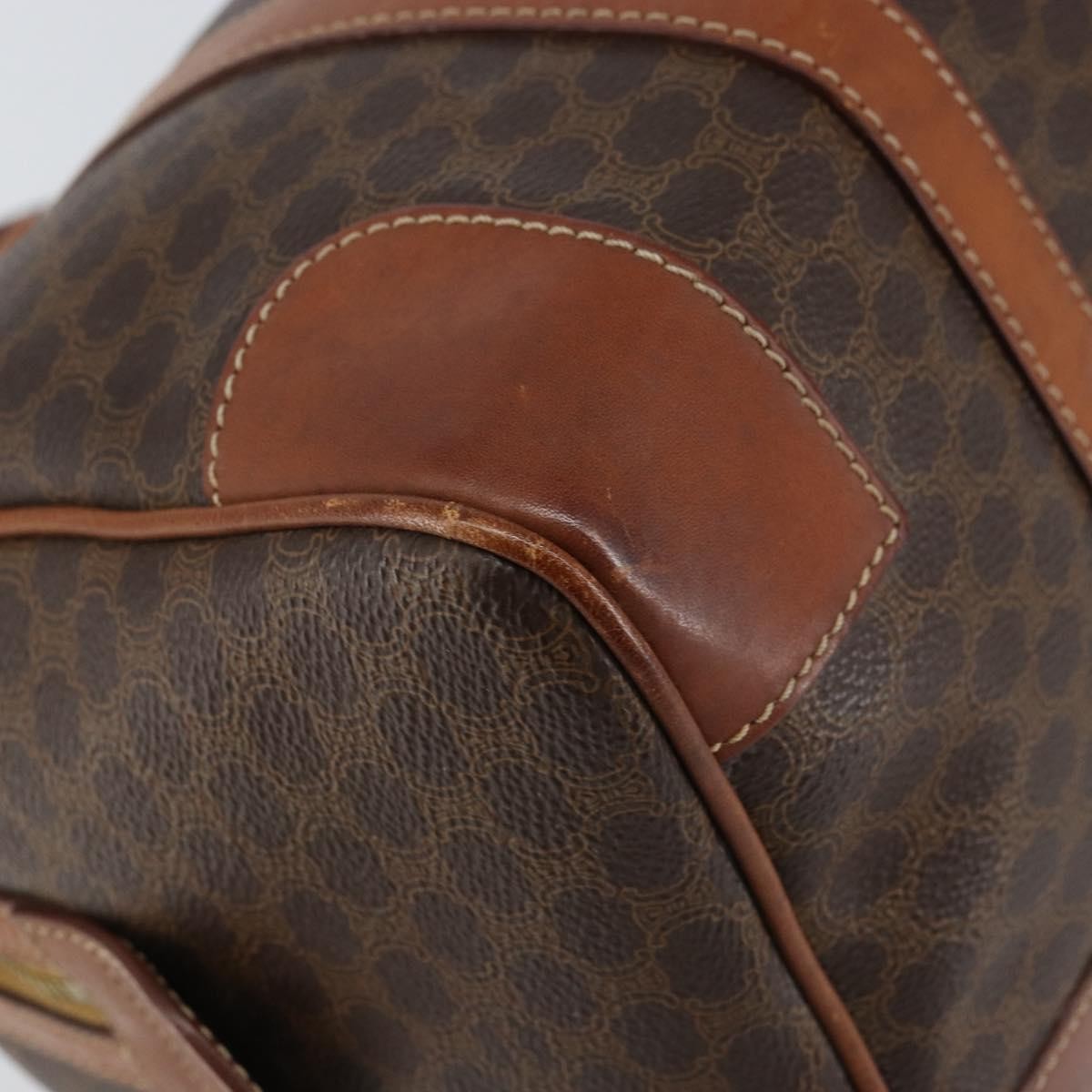 Celine Vintage Macadam Boston Canvas Brown Canvas Handbag (Pre-Owned)