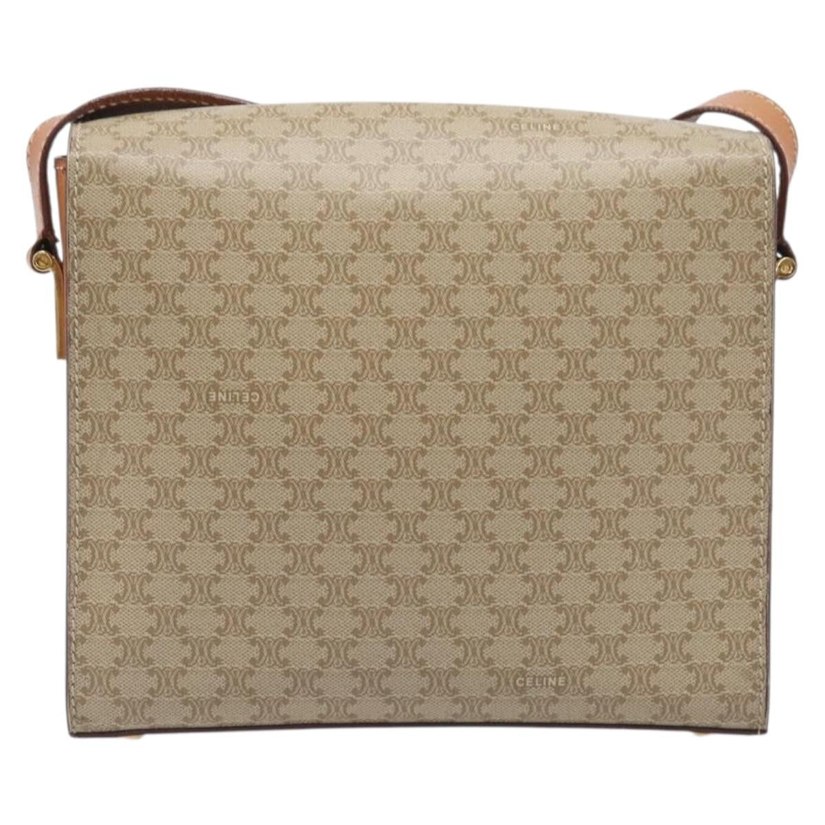 Celine Macadam Leather Beige Canvas Shoulder Bag Bag (Pre-Owned)