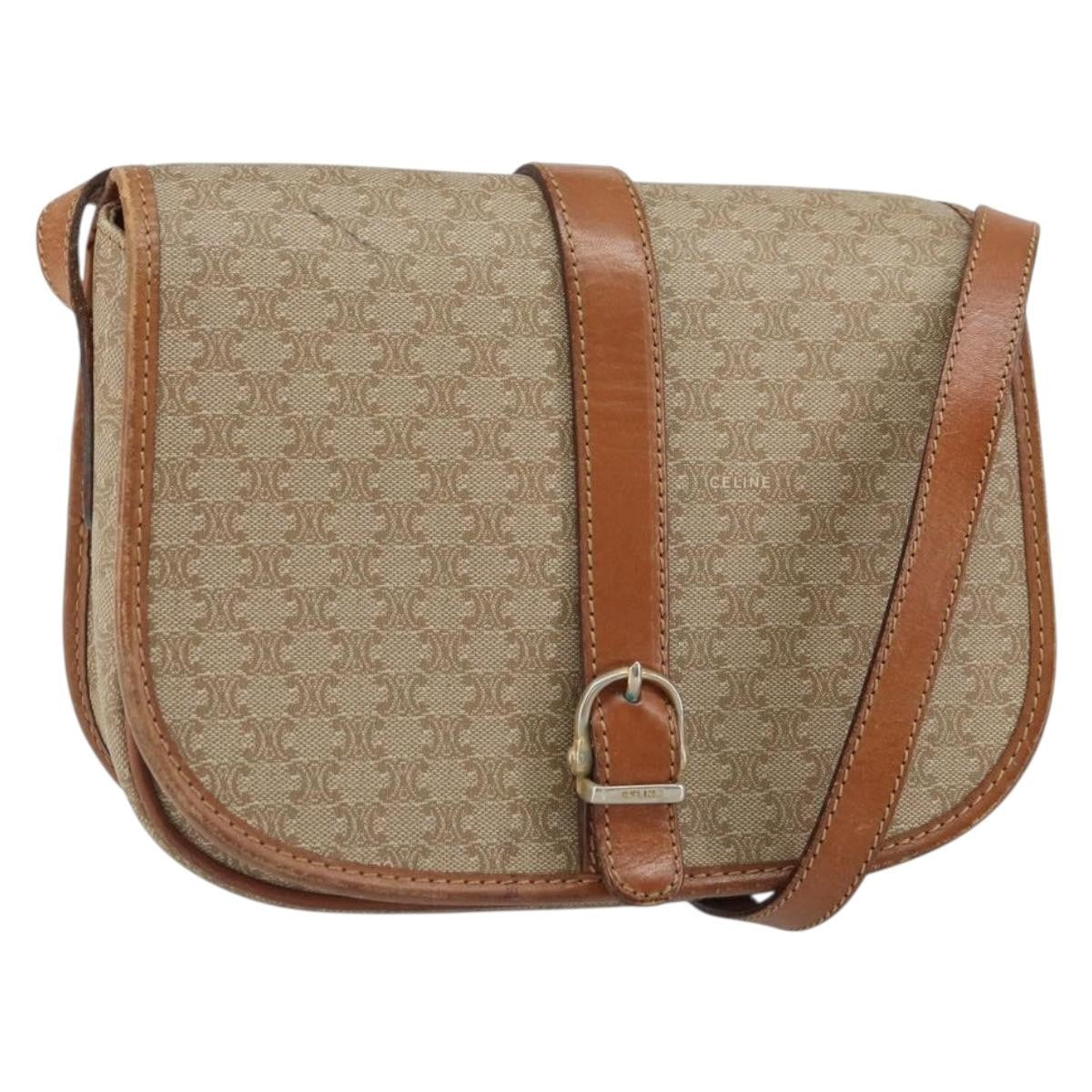Celine Vintage Macadam Canvas And Leather Beige Canvas Shoulder Bag Bag (Pre-Owned)