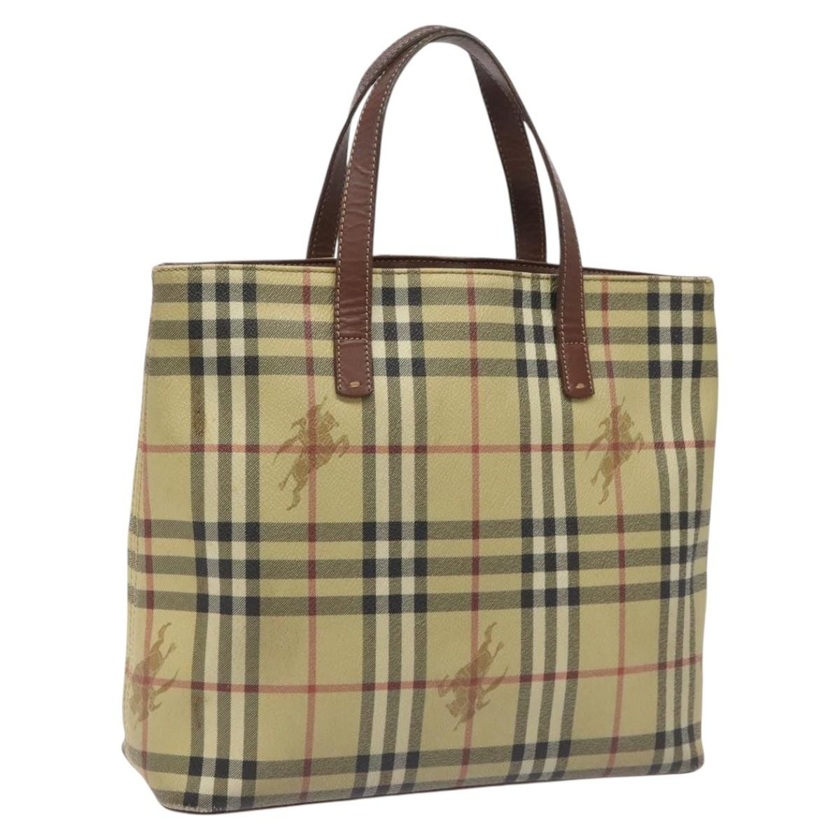 Burberry Top Handle Tote Haymarket Coated Canvas Beige Canvas Tote Bag Bag (Pre-Owned)