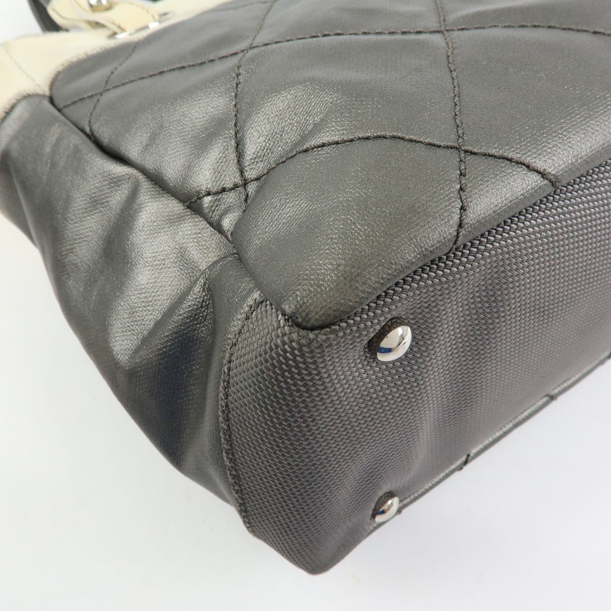 Chanel Biarritz Quilted Coated Canvas Gray Canvas Tote Bag Bag (Pre-Owned)