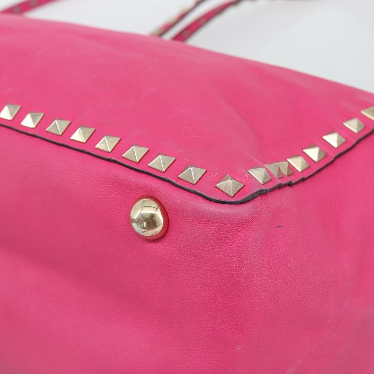 Valentino Garavani Rockstud Tote Textured Leather Pink Leather Tote Bag Bag (Pre-Owned)