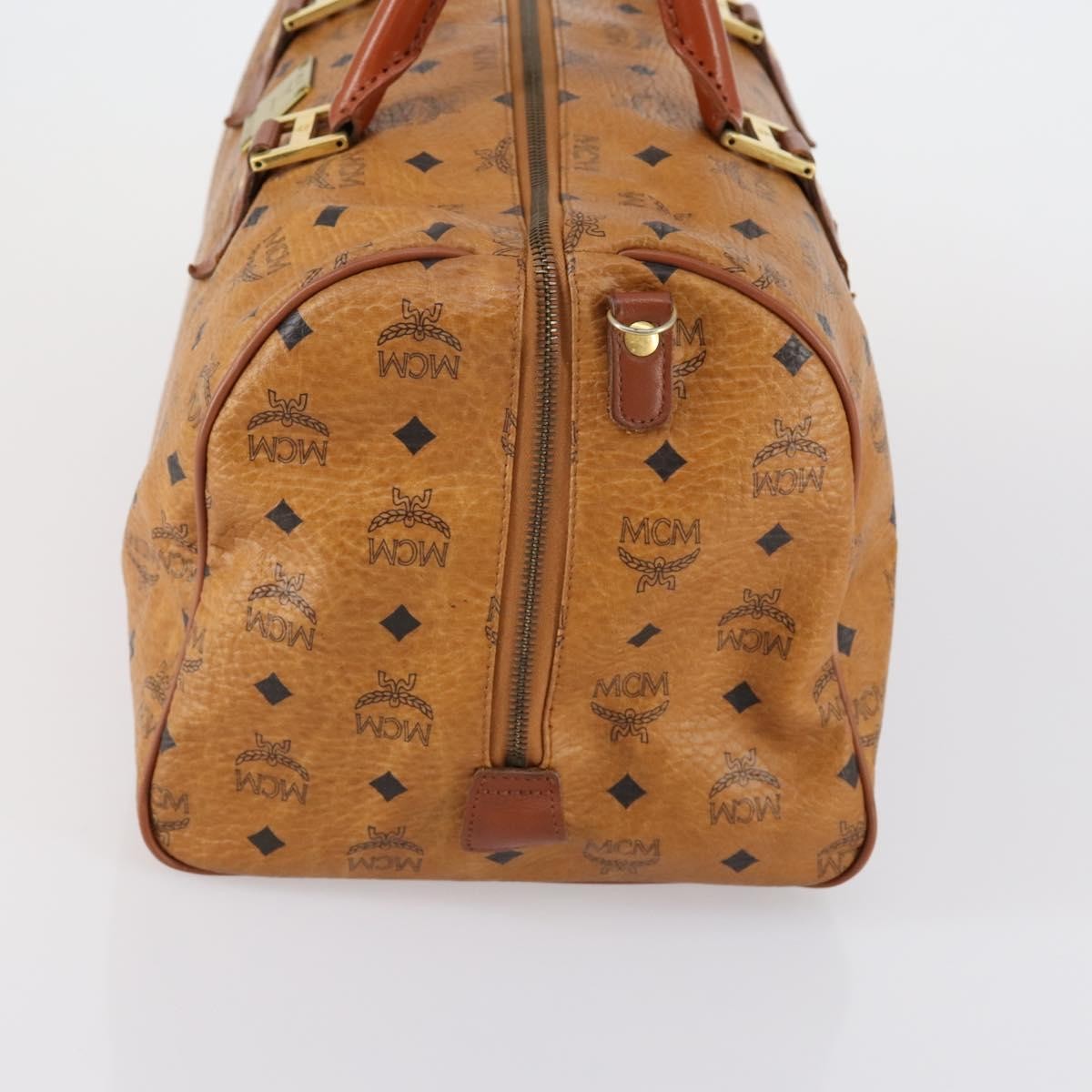 MCM Vicetos Logogram Boston Brown Canvas Travel Bag Bag (Pre-Owned)