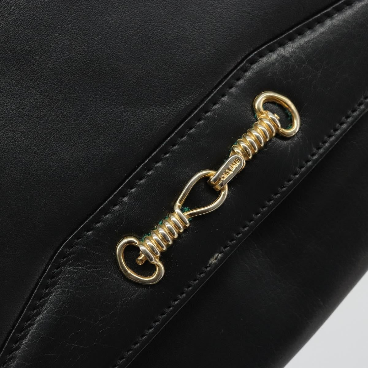 Celine Vintage Horsebit Sling Leather Black Leather Shoulder Bag Bag (Pre-Owned)