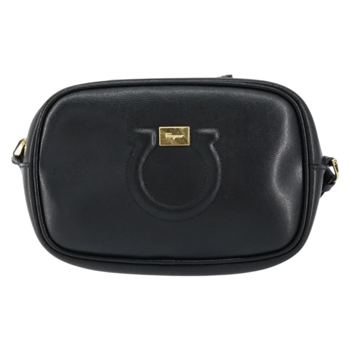 Salvatore Ferragamo City Camera Leather Black Leather Shoulder Bag Bag (Pre-Owned)