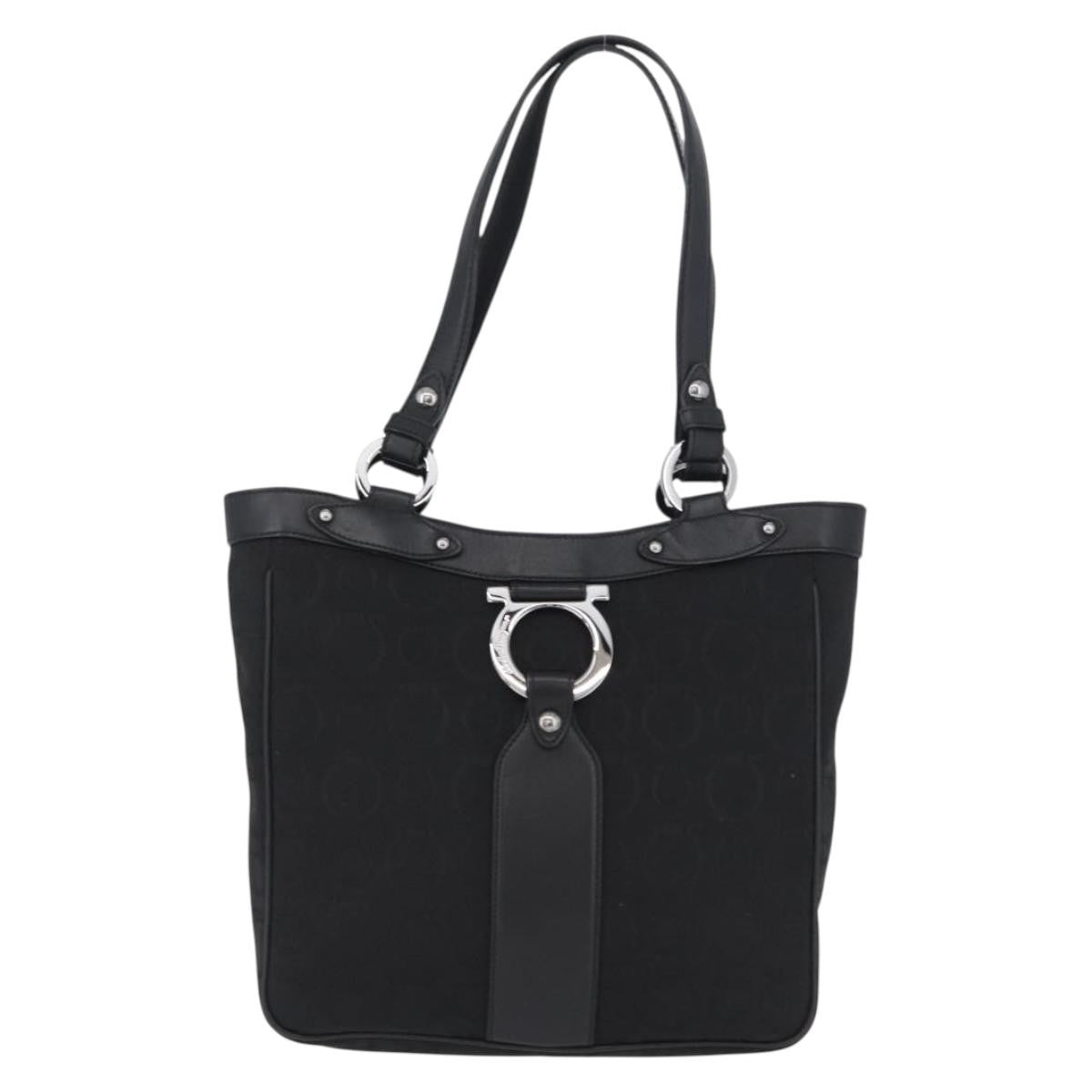 Salvatore Ferragamo Vintage Canvas Black Canvas Tote Bag Bag (Pre-Owned)