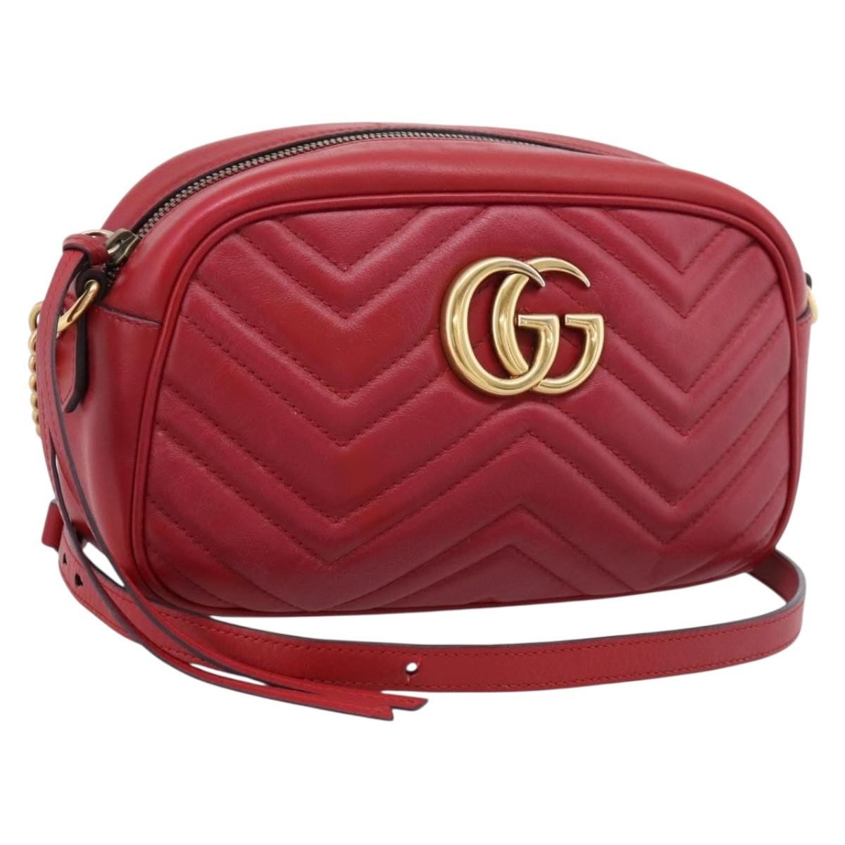Gucci Gg Marmont Matelasse Leather Red Leather Shoulder Bag Bag (Pre-Owned)