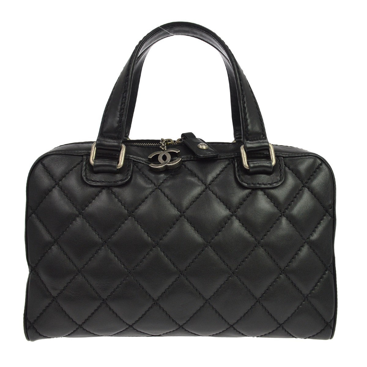 Chanel Wild Stitch Handbag Quilted Calfskin Black Leather Shoulder Bag Bag (Pre-Owned)