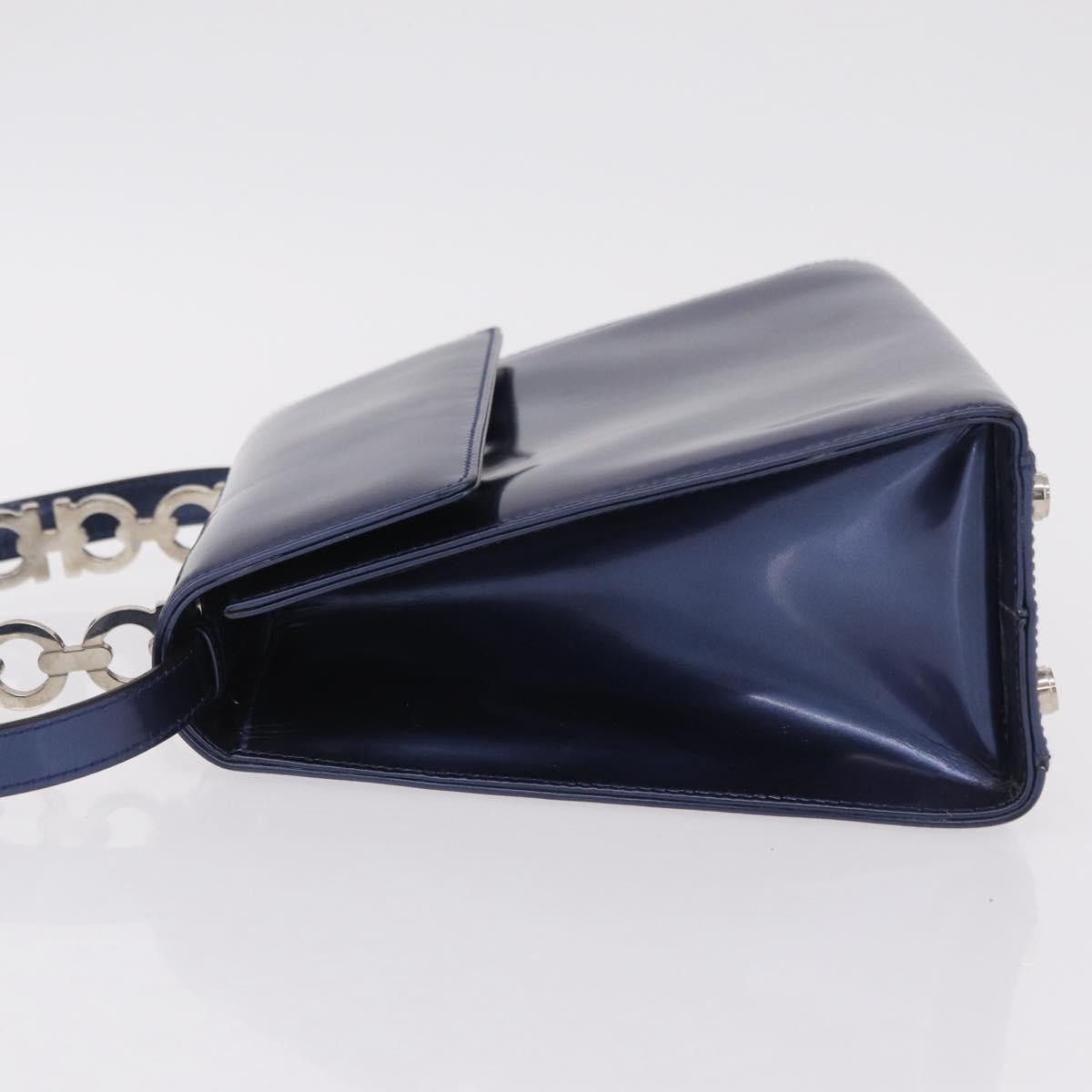 Salvatore Ferragamo Gancini Envelope Top Handle Leather Navy Patent_Leather Handbag (Pre-Owned)