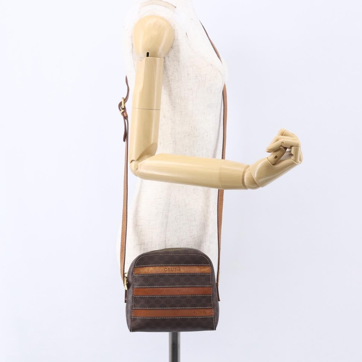 Celine Vintage Macadam Canvas And Leather Brown Canvas Shoulder Bag Bag (Pre-Owned)