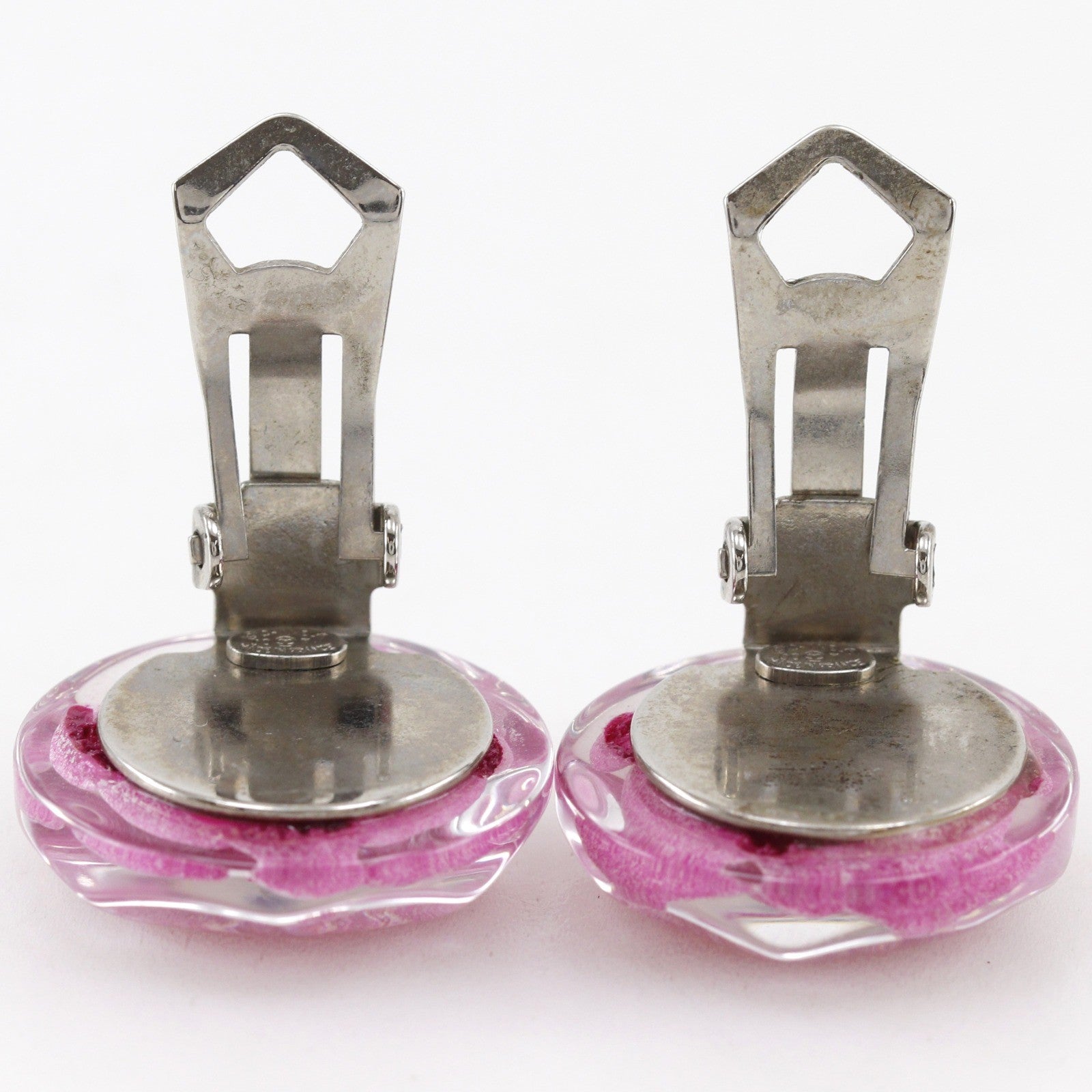 Chanel Camellia Clip-On Resin Pink Plastic Earrings Jewelry (Pre-Owned)