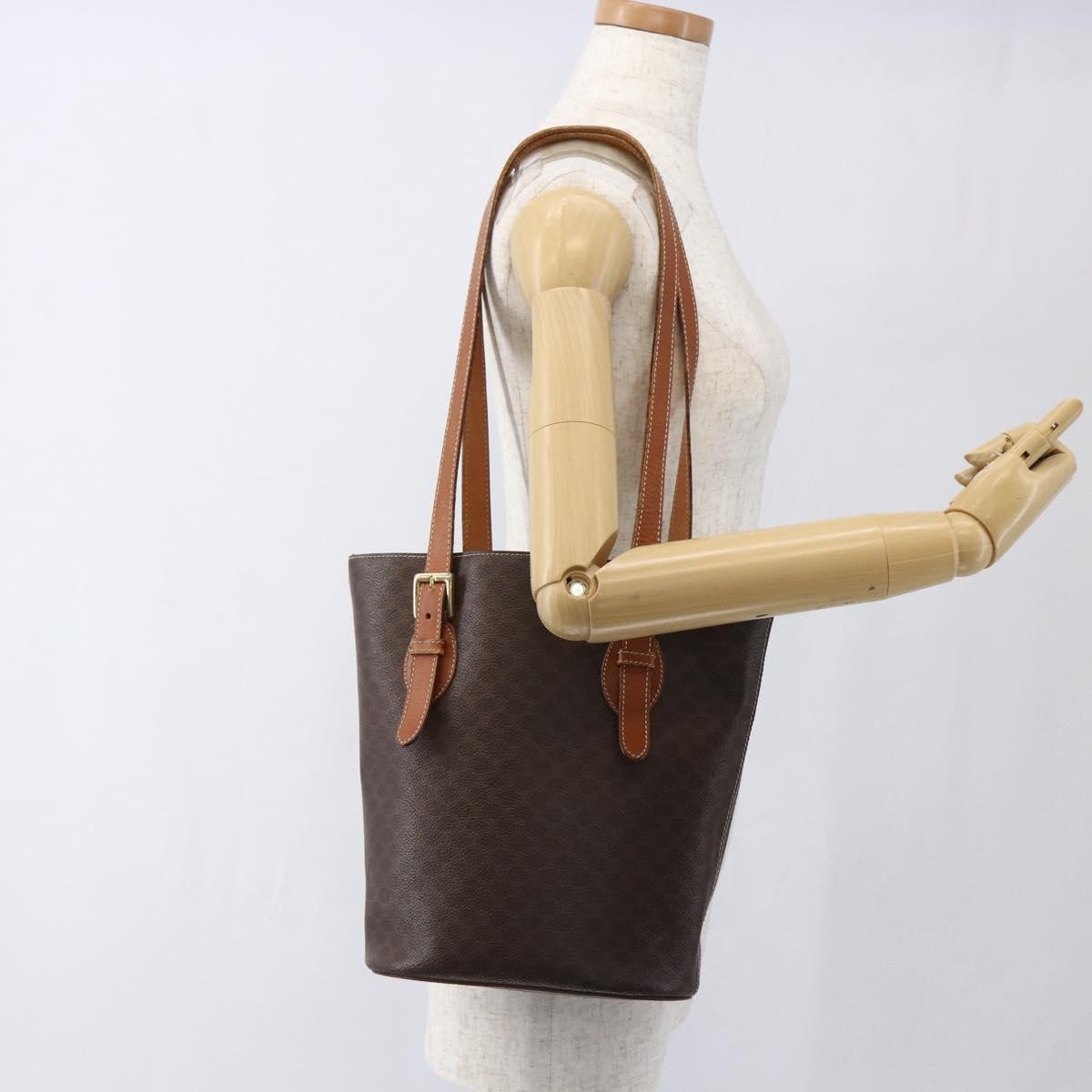 Celine Vintage Macadam Shopper Coated Canvas Brown Canvas Tote Bag Bag (Pre-Owned)