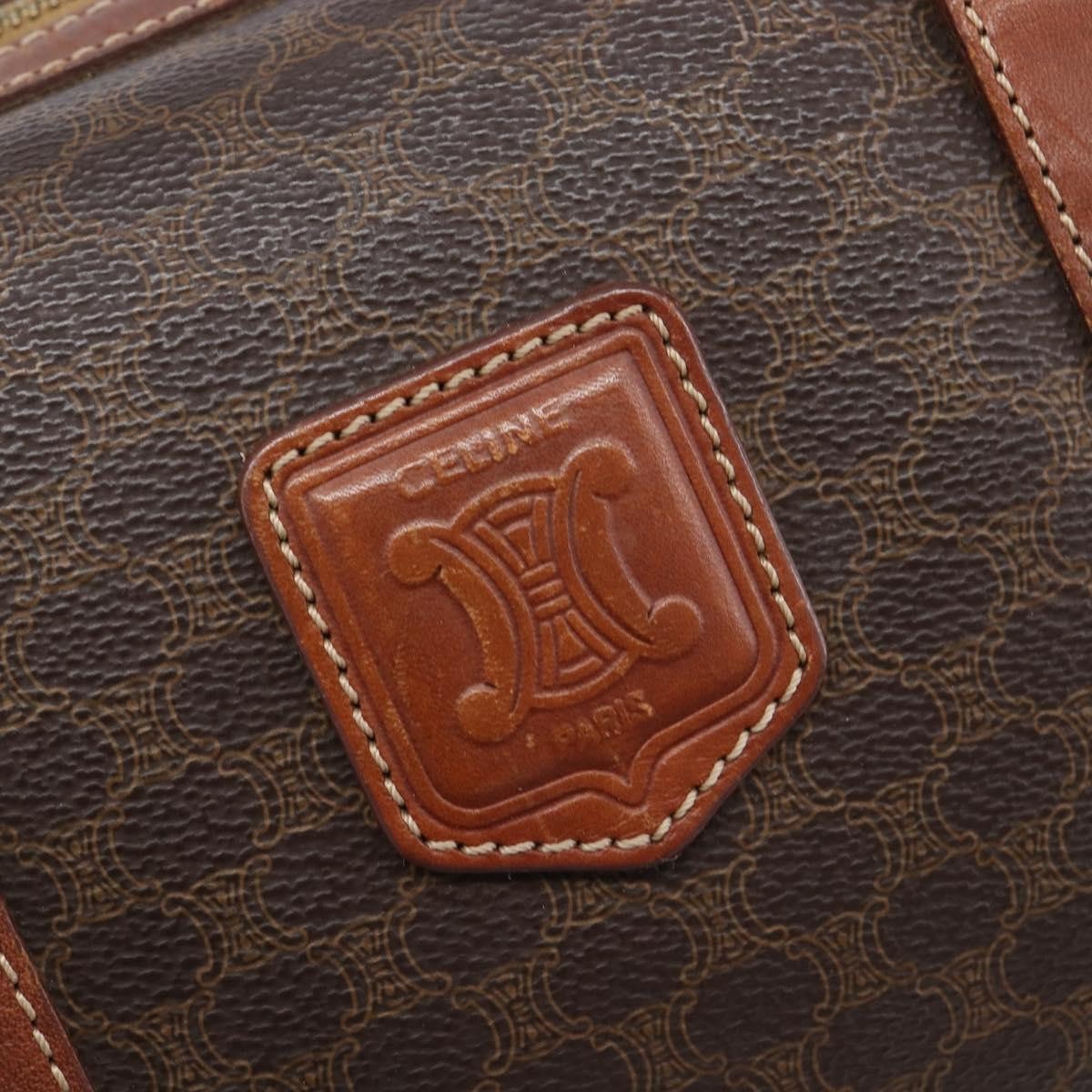 Celine Boston Triomphe Coated Canvas Brown Pvc Handbag (Pre-Owned)