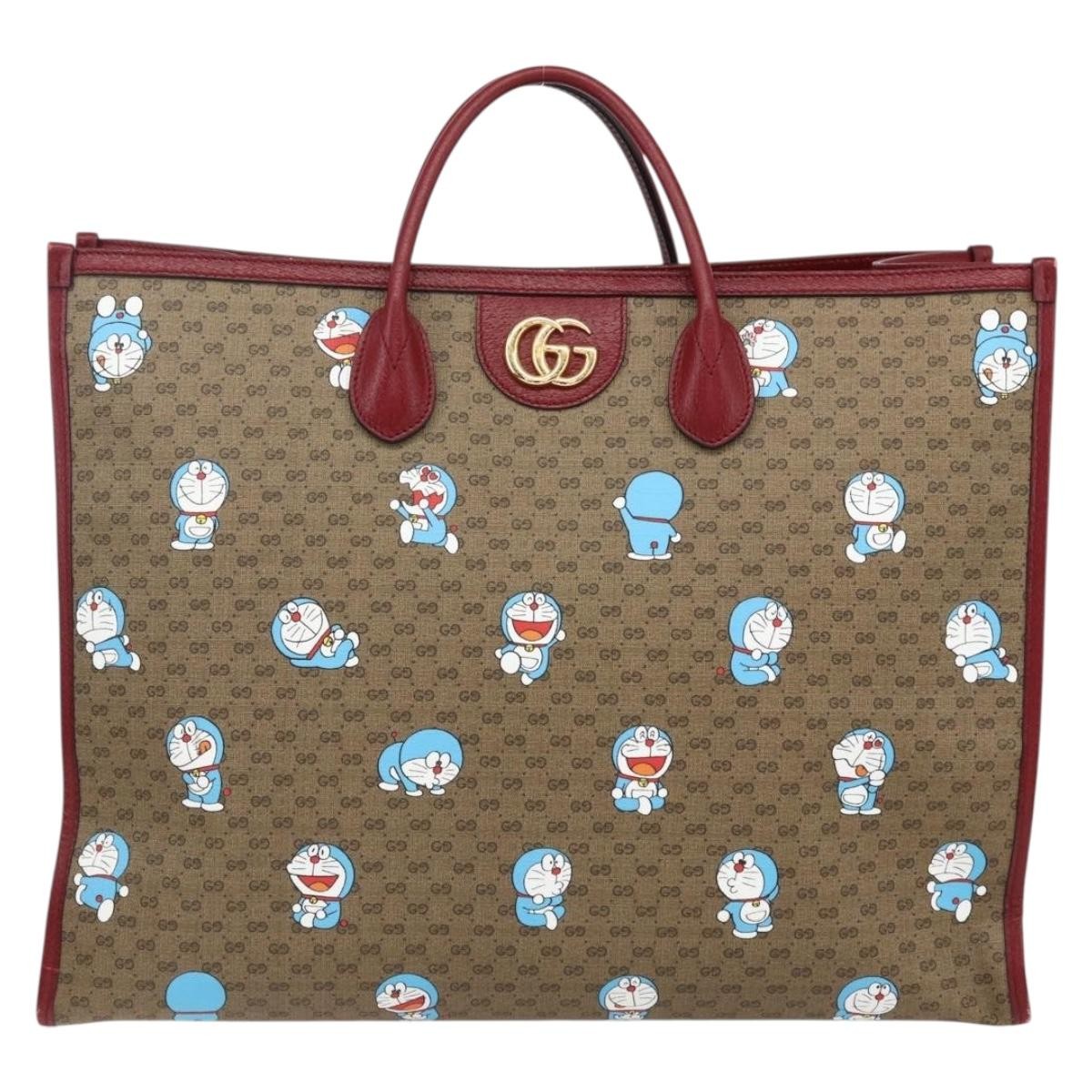 Gucci Doraemon Tote Printed Mini Gg Coated Canvas Beige Pvc Tote Bag Bag (Pre-Owned)