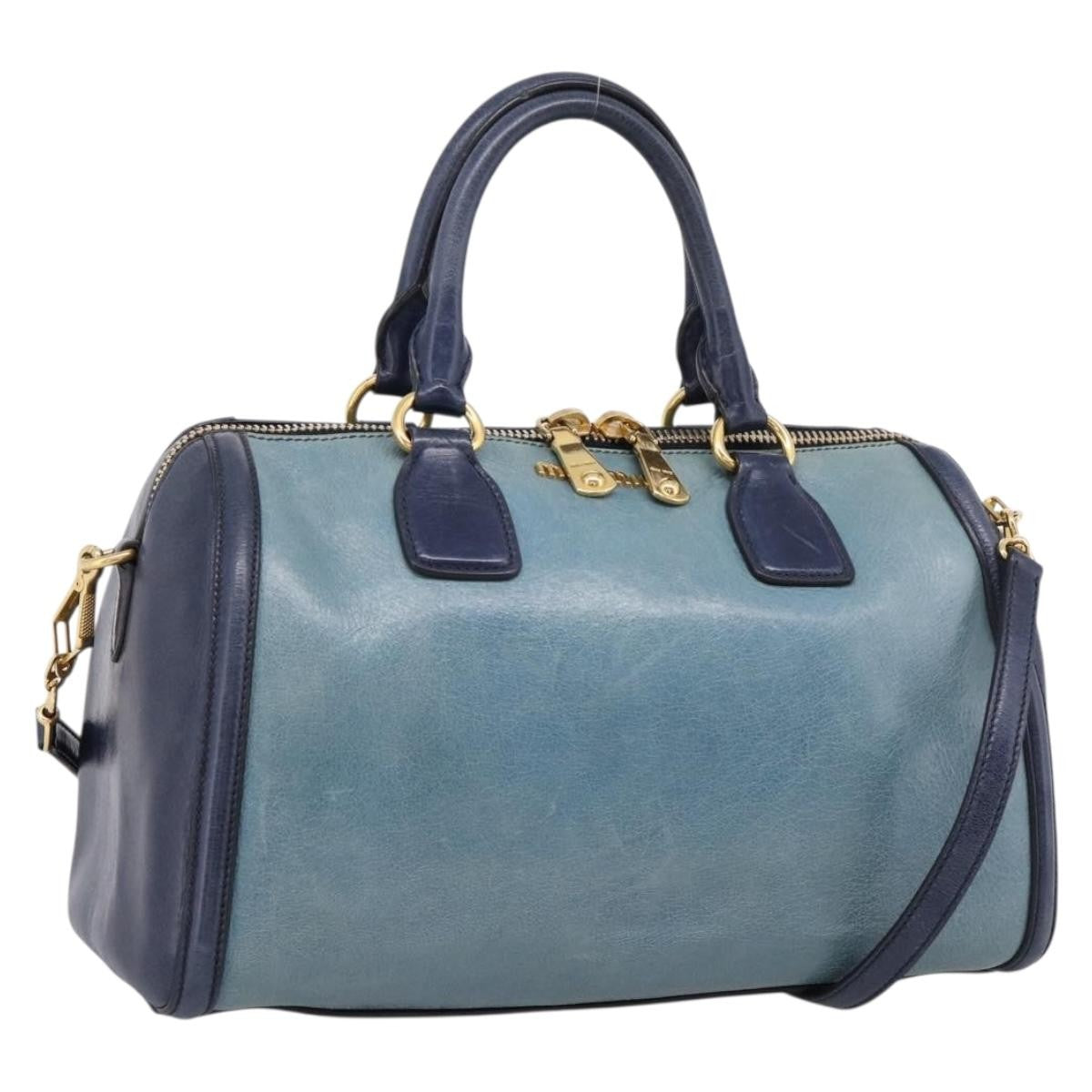 Miu Miu Beau Top Handle Leather Navy Leather Handbag (Pre-Owned)