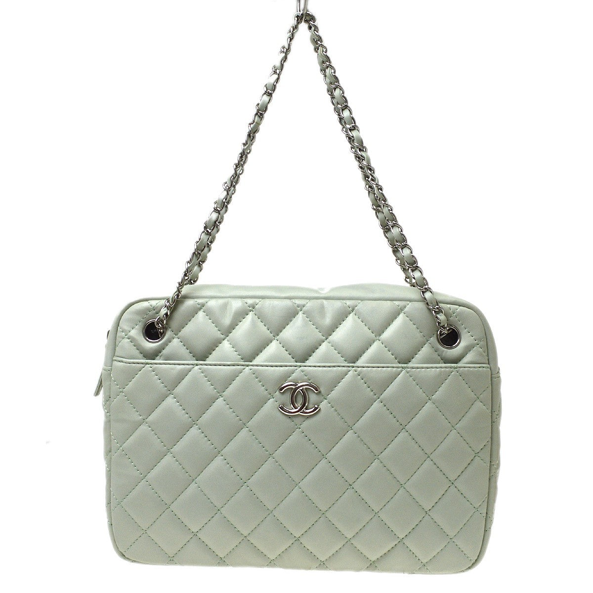 Chanel Camera Case Quilted Lambskin Blue Leather Handbag (Pre-Owned)