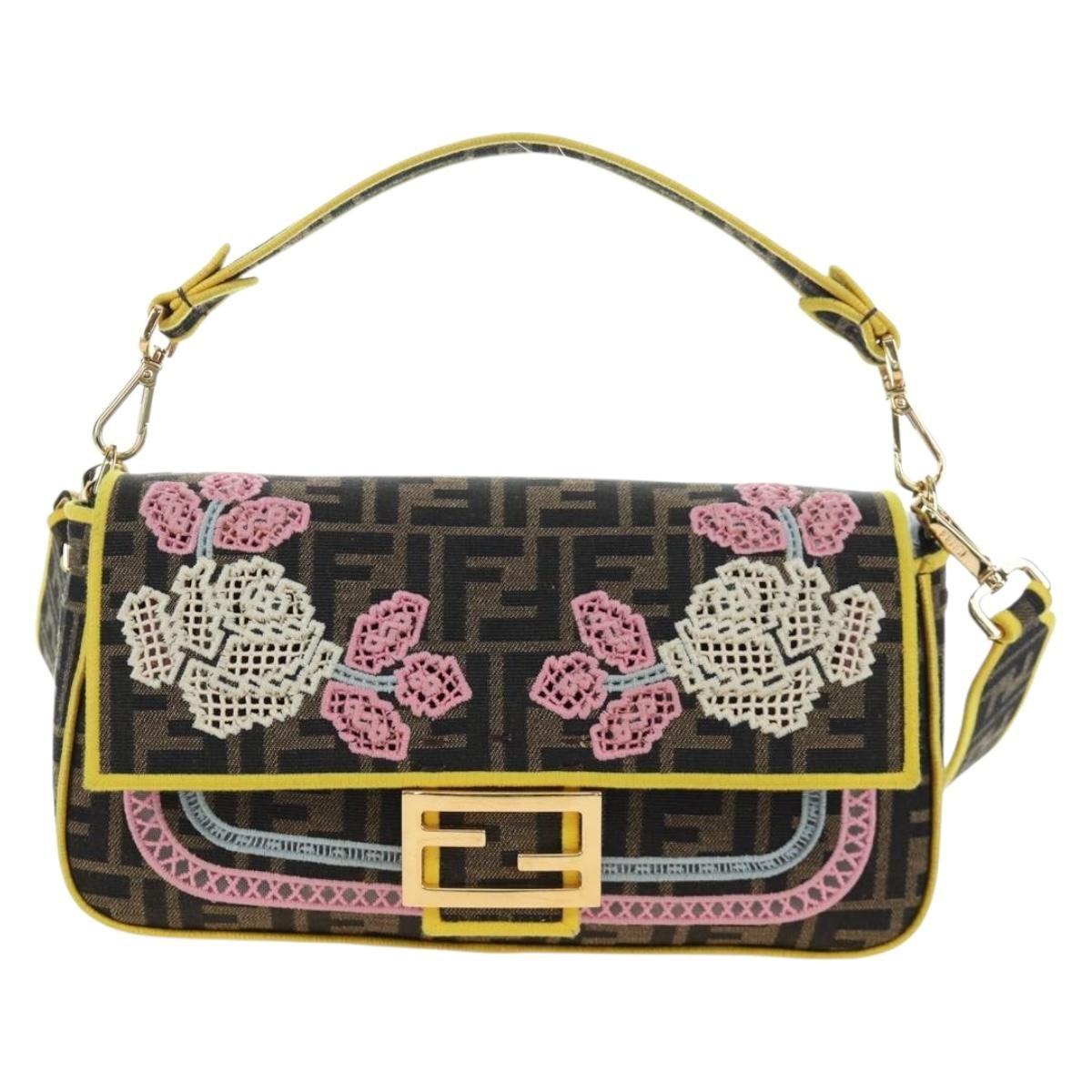 Fendi Mamma Baguette Zucca Jacquard Velvet Multicolour Canvas Shoulder Bag Bag (Pre-Owned)
