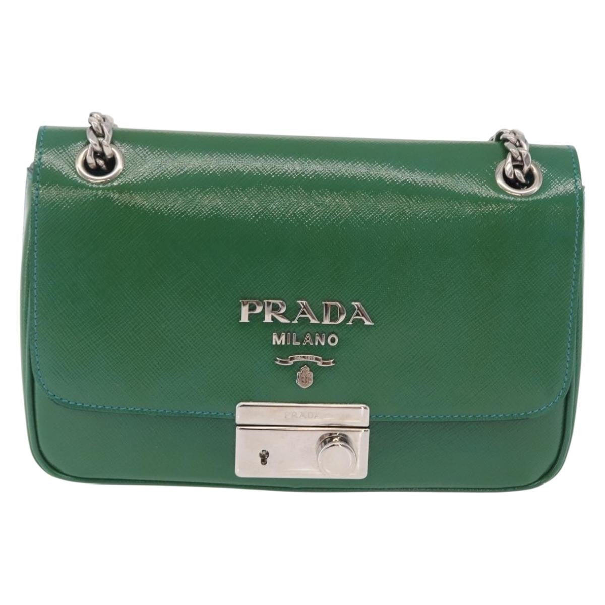 Prada Sound Chain Saffiano Leather Green Leather Shoulder Bag Bag (Pre-Owned)