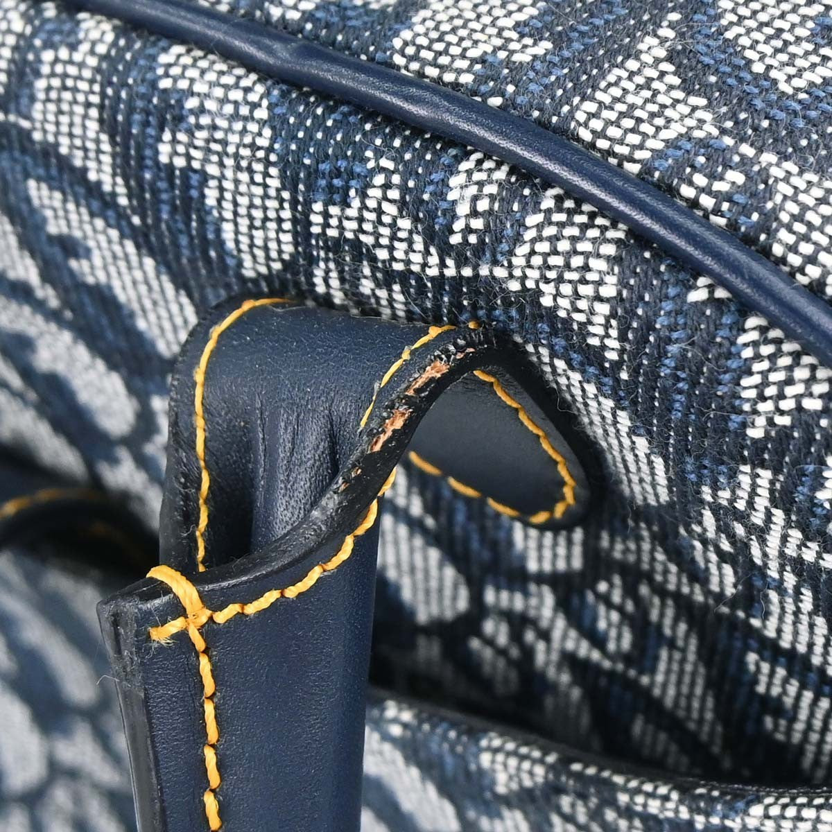 Christian Dior Vintage Saddle Bowler Diorissimo Canvas Navy Canvas Handbag (Pre-Owned)