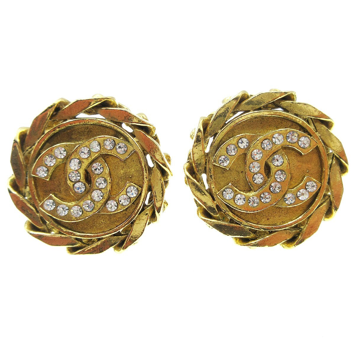 Chanel Cc Button Clip-On Metal With Faux Pearl Gold Gold_Plated Earrings Jewelry (Pre-Owned)