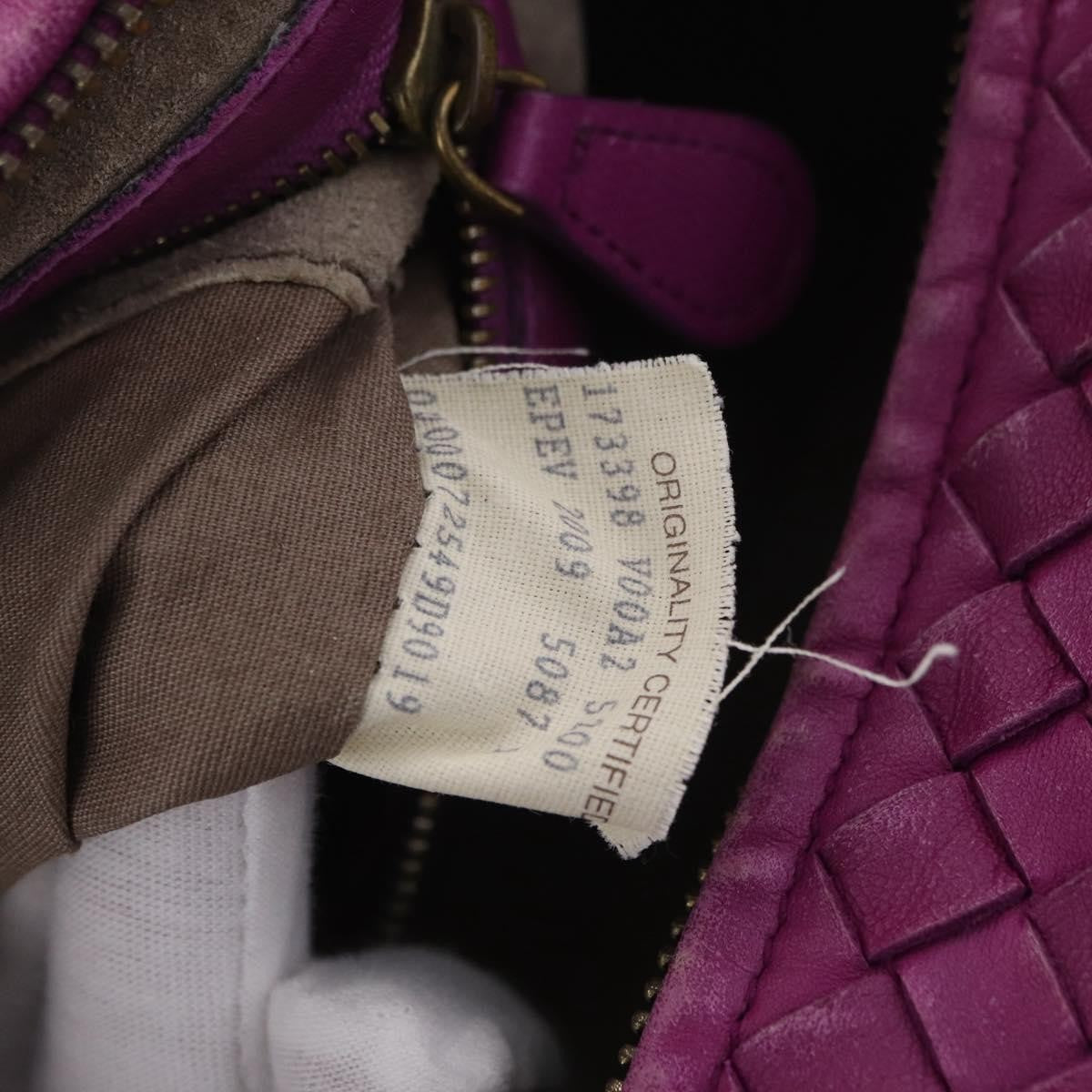 Bottega Veneta New Boston Intrecciato Nappa Purple Leather Handbag (Pre-Owned)