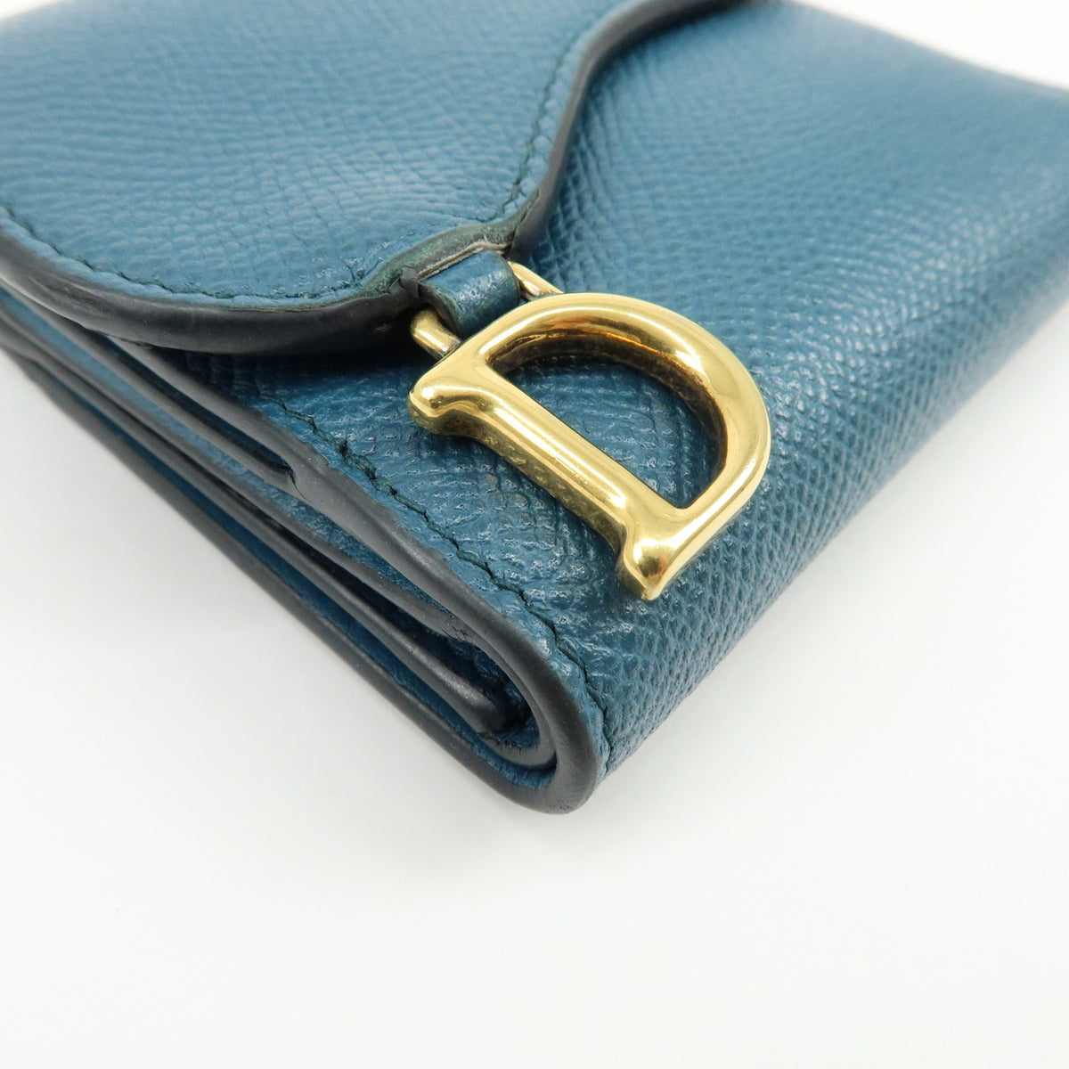 Christian Dior Saddle Flap Leather Blue Leather Wallets Accessory (Pre-Owned)