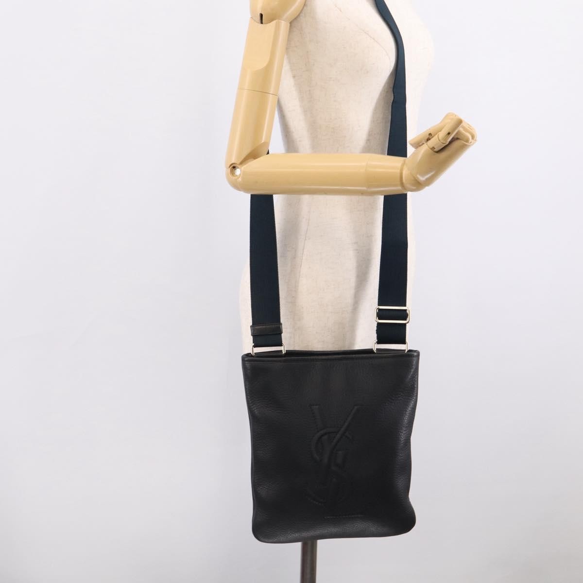 Saint Laurent Vintage Shoulder Bag Leather Black Leather Shoulder Bag Bag (Pre-Owned)