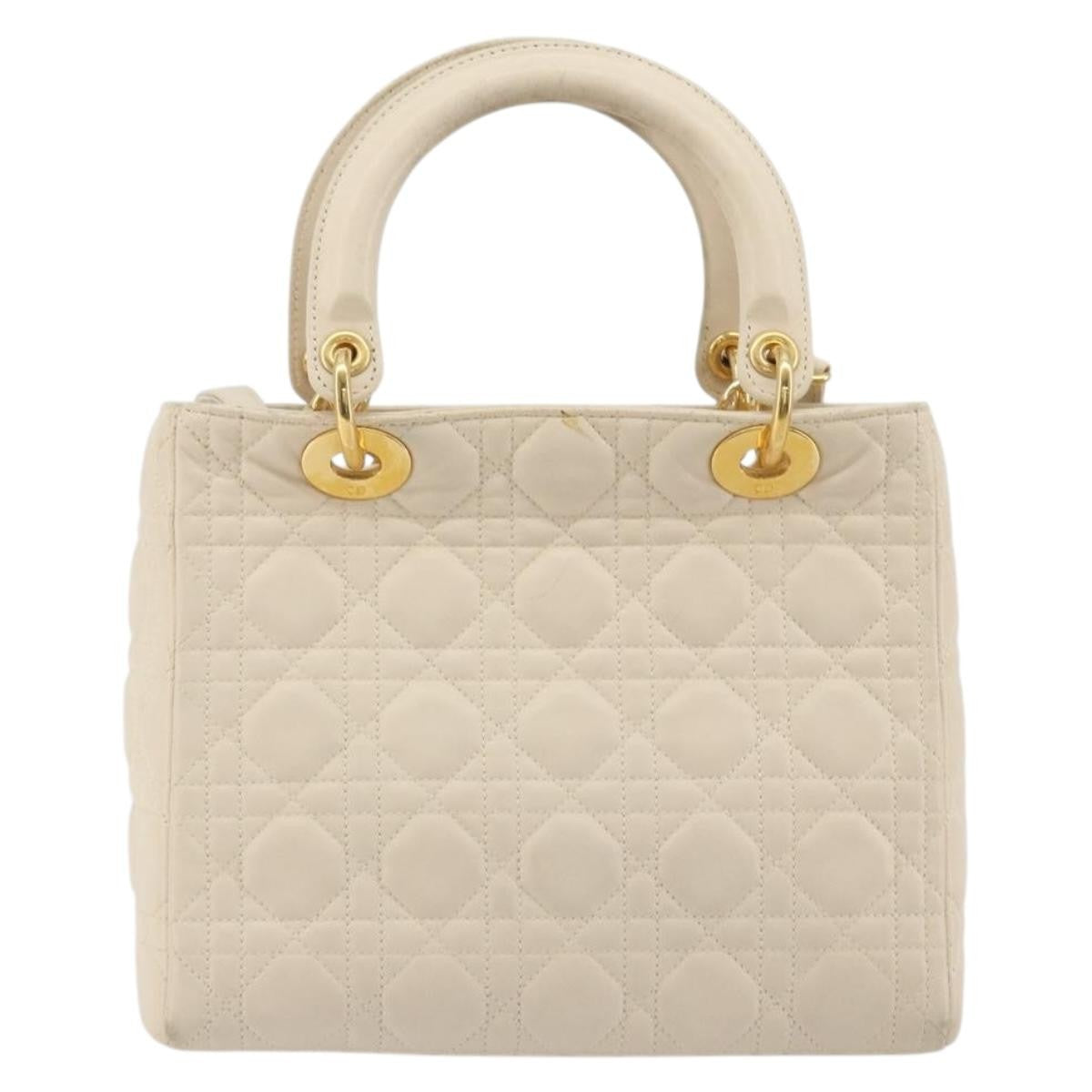 Christian Dior Lady Dior Cannage Quilt Lambskin White Leather Handbag (Pre-Owned)