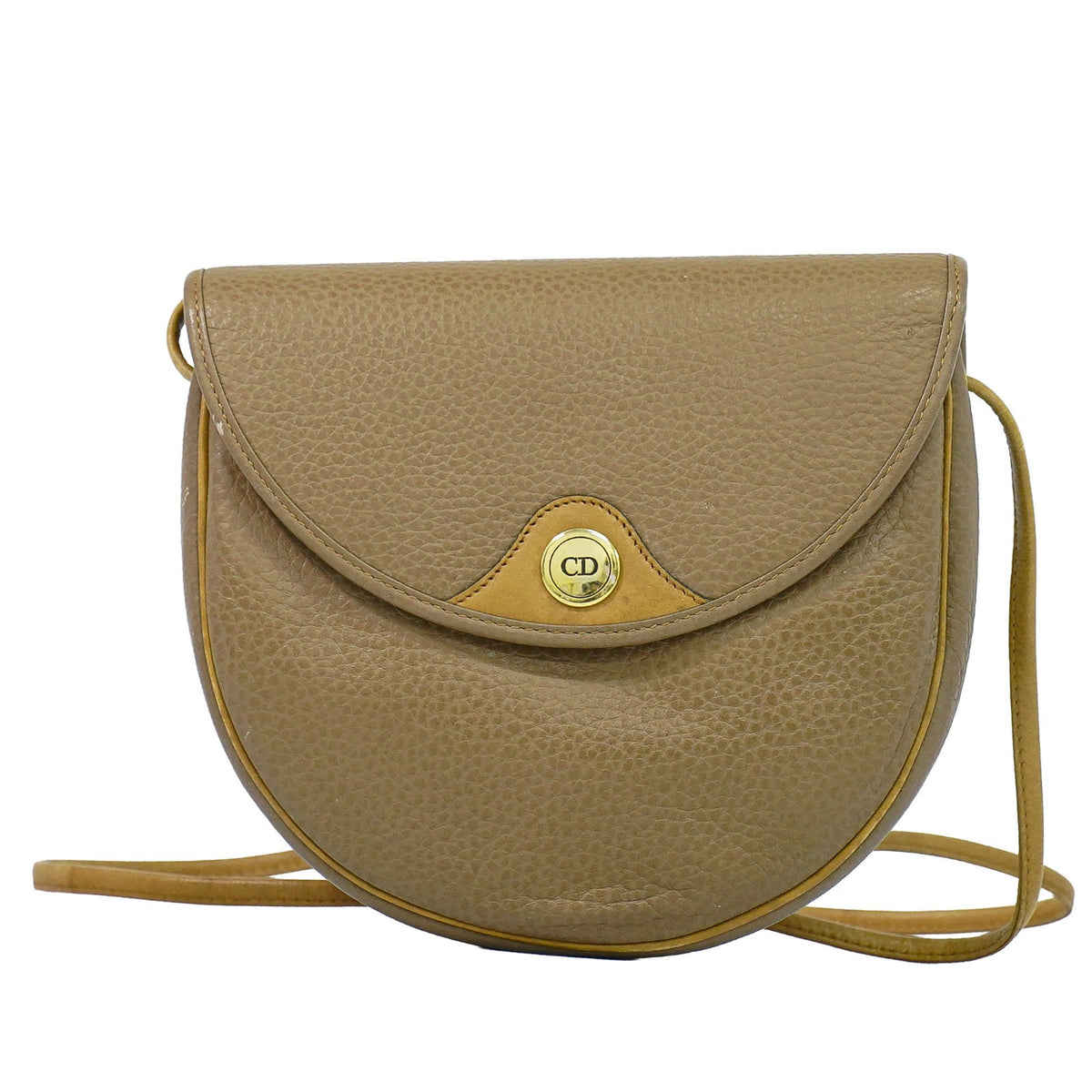 Christian Dior Vintage Cd Flap Leather Beige Leather Shoulder Bag Bag (Pre-Owned)