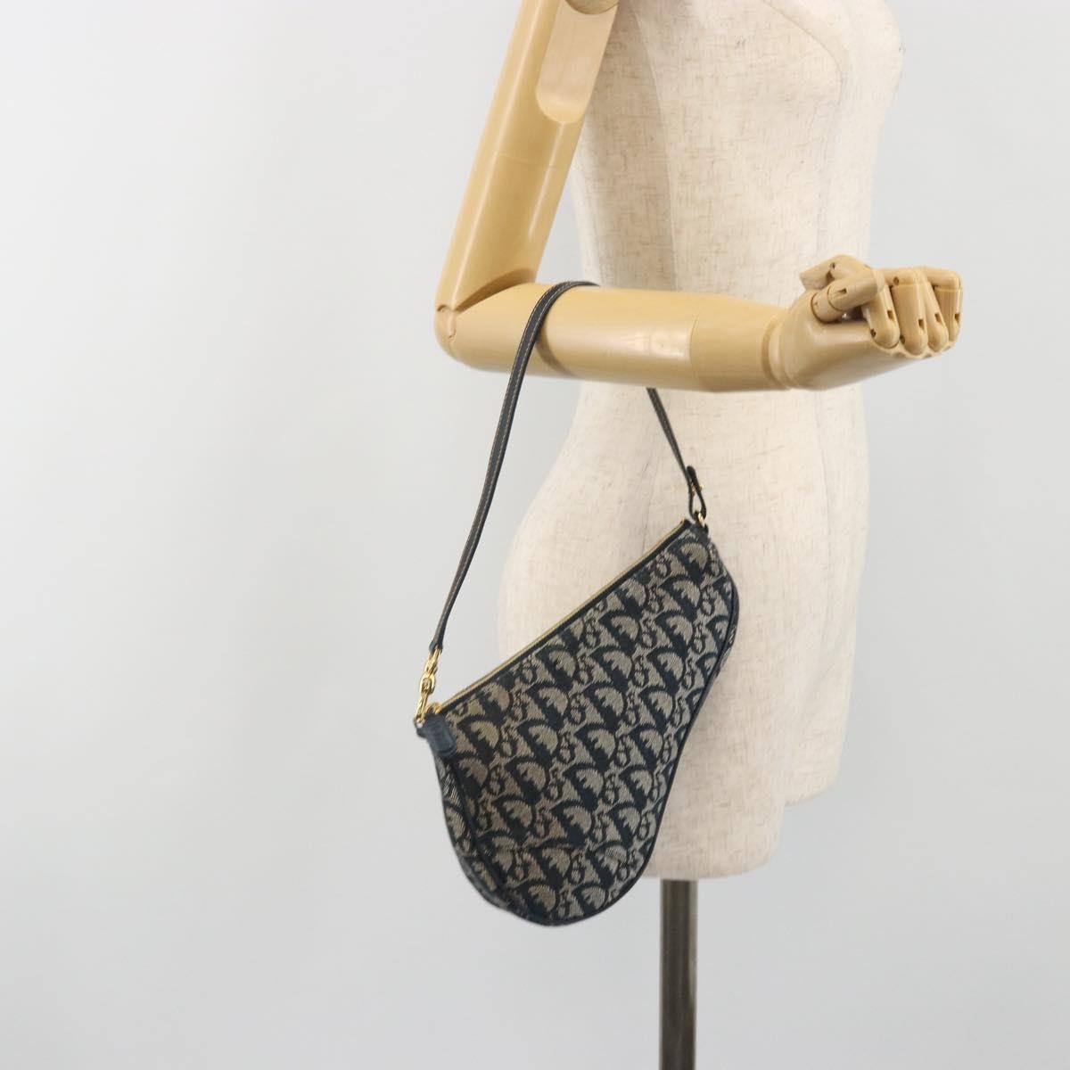 Christian Dior Vintage Saddle Diorissimo Canvas Navy Canvas Shoulder Bag Bag (Pre-Owned)