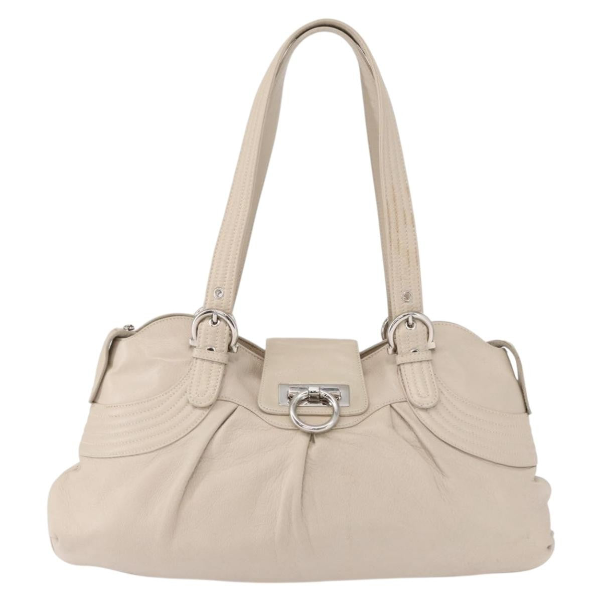 Salvatore Ferragamo Gancini Leather Silver Leather Shoulder Bag Bag (Pre-Owned)