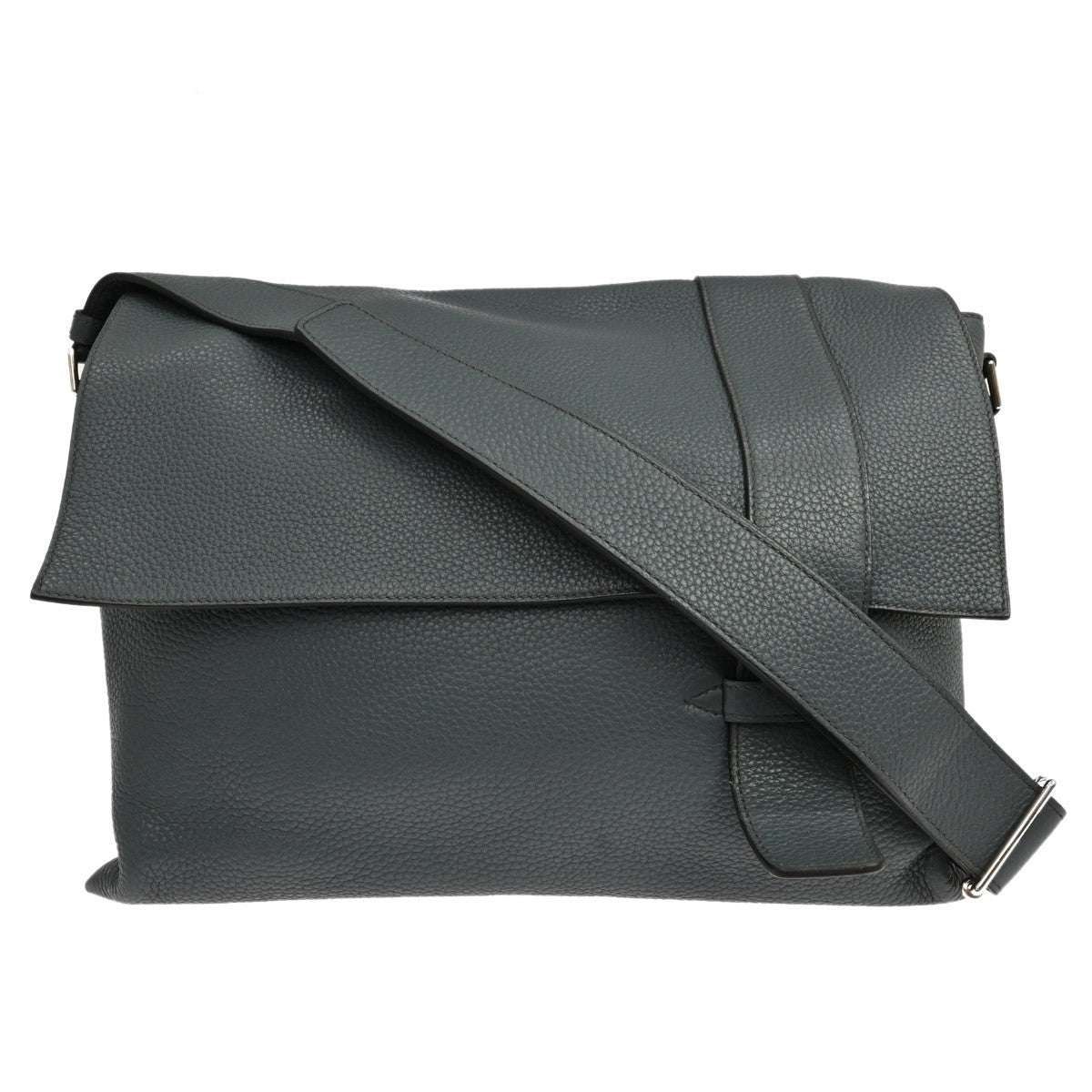 Hermes Alfred Messenger Clemence Gray Leather Handbag (Pre-Owned)