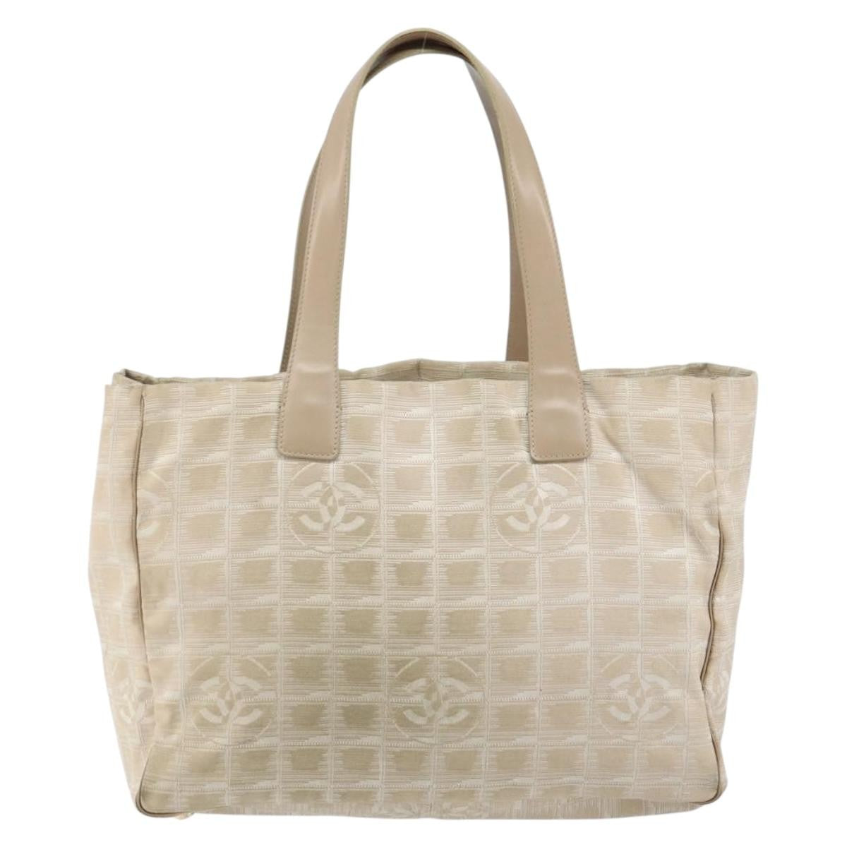 Chanel Travel Line Tote Nylon Beige Nylon Tote Bag Bag (Pre-Owned)