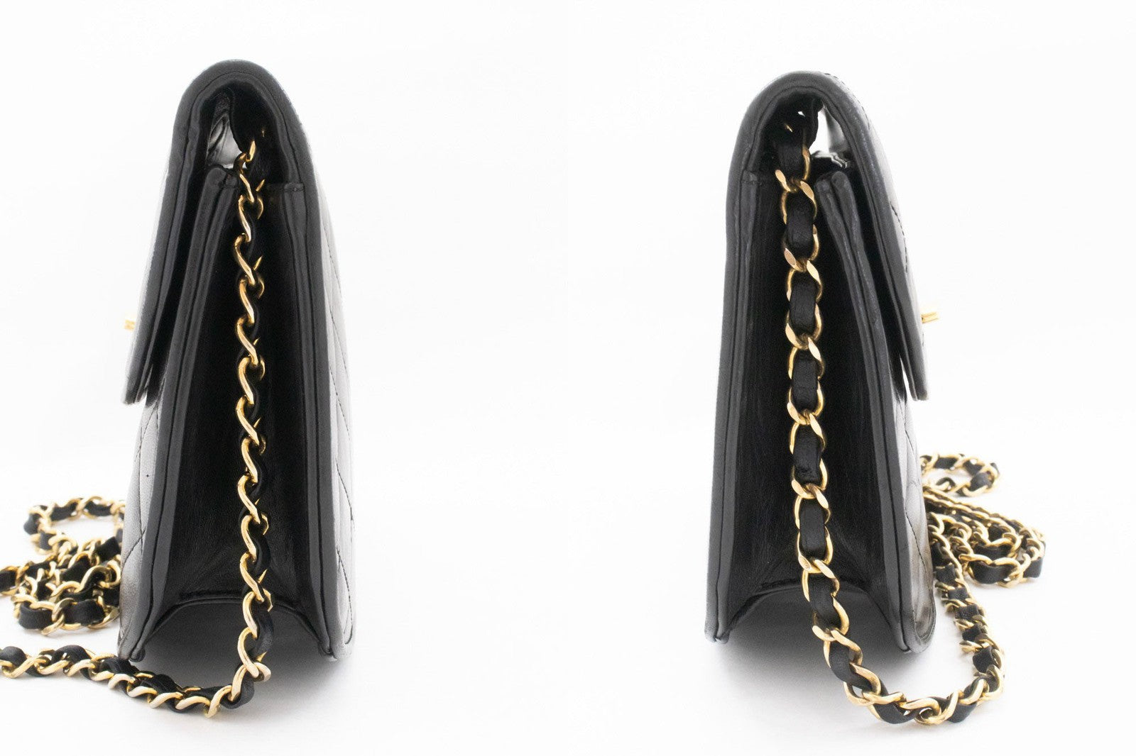 Chanel Vintage Round Flap Quilted Lambskin Black Leather Shoulder Bag Bag (Pre-Owned)
