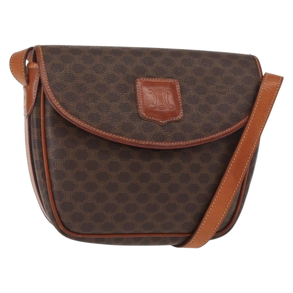 Celine Vintage Macadam Canvas And Leather Brown Canvas Shoulder Bag Bag (Pre-Owned)