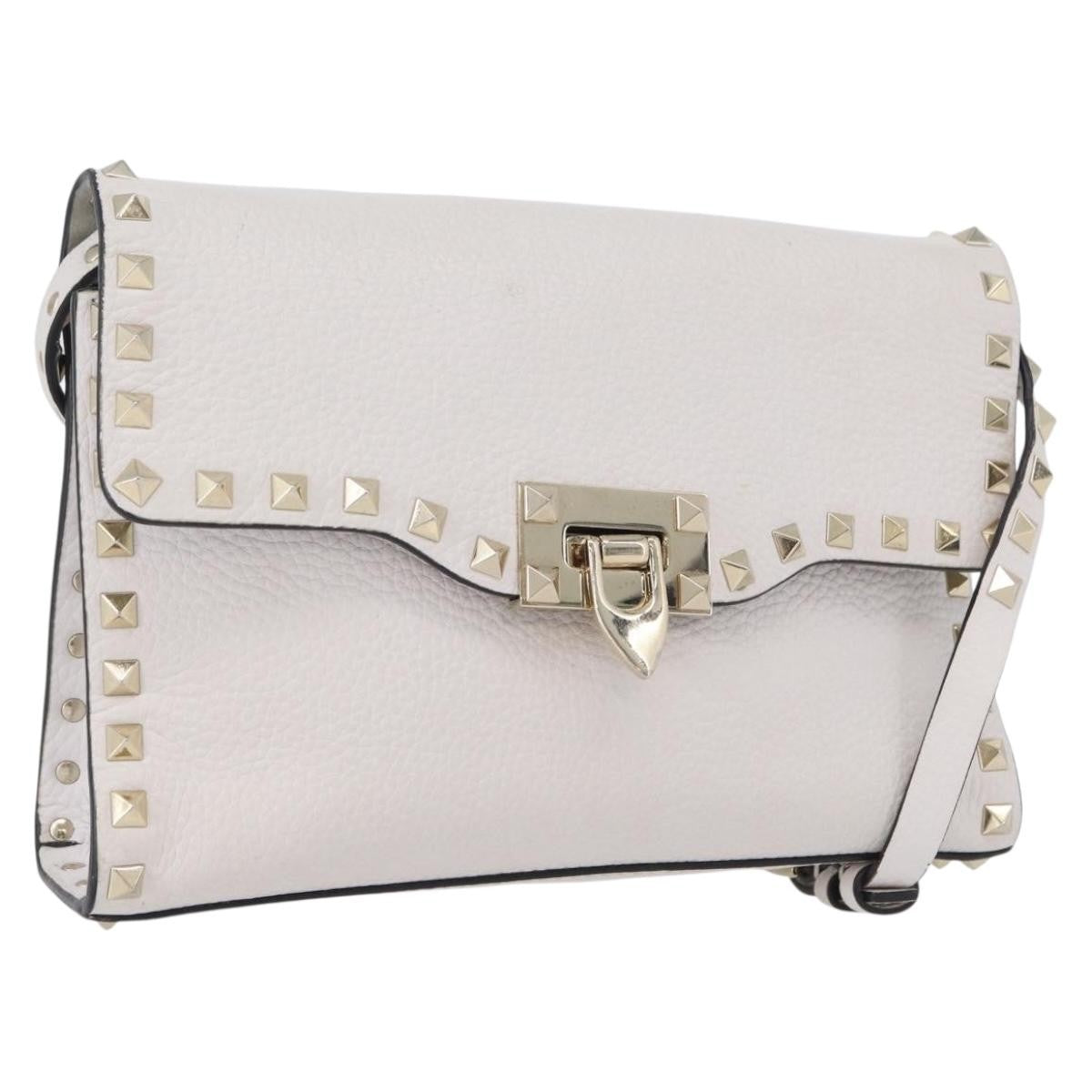 Valentino Garavani Rockstud Flip Lock Flap Leather White_Gold Leather Shoulder Bag Bag (Pre-Owned)