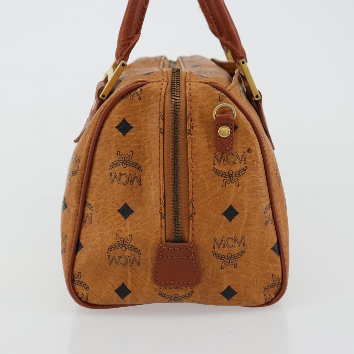 MCM Vicetos Logogram Boston Brown Leather Travel Bag Bag (Pre-Owned)