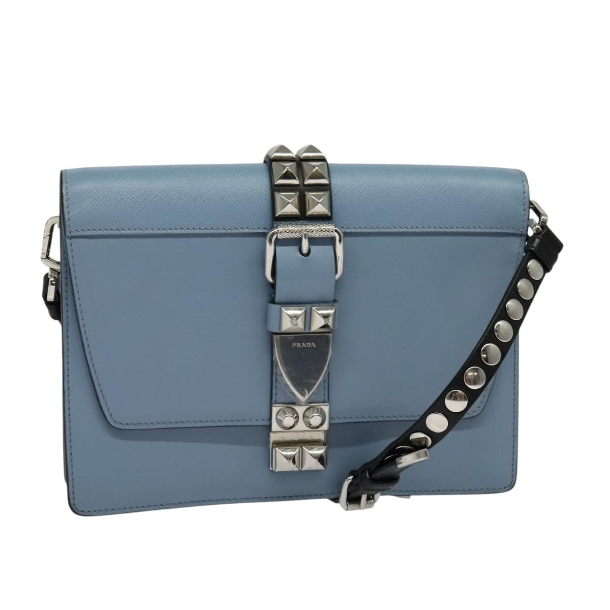 Prada Elektra Studded Leather Blue Leather Shoulder Bag Bag (Pre-Owned)