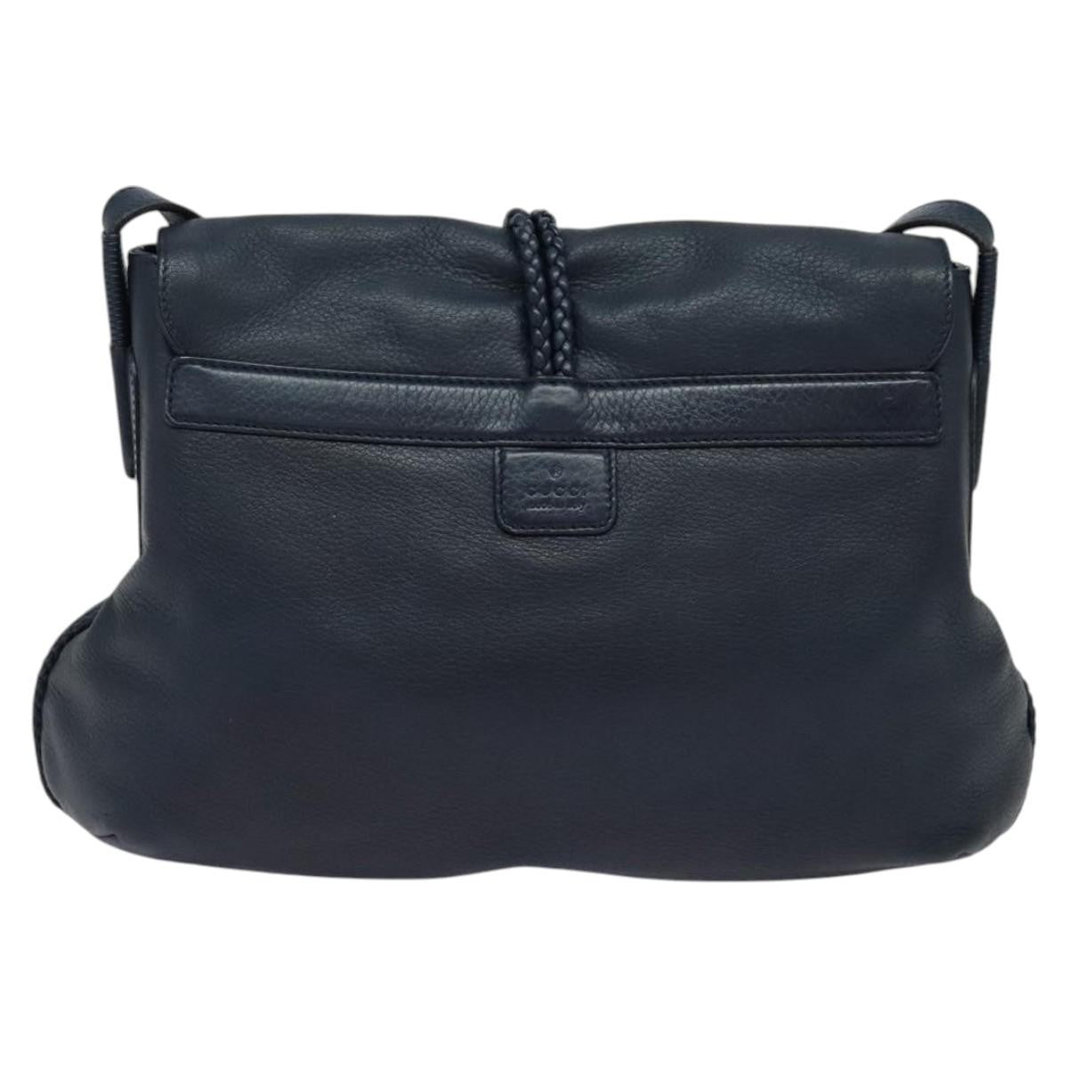 Gucci Hip Bamboo Flap Leather Blue Leather Handbag (Pre-Owned)